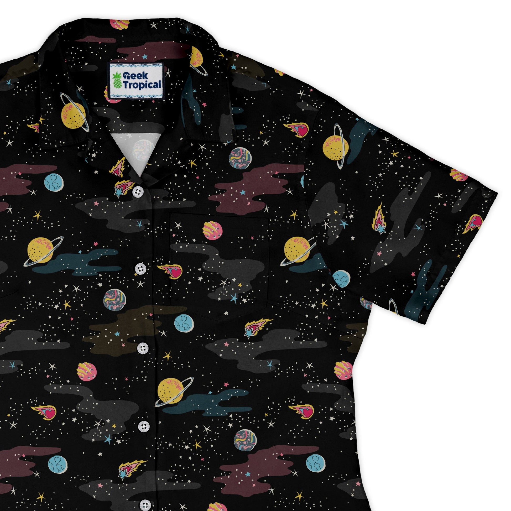 A Starry Galaxy Outer Space Curvy Button Up Shirt Geek Nerd outer space & astronaut print Print#0001 women