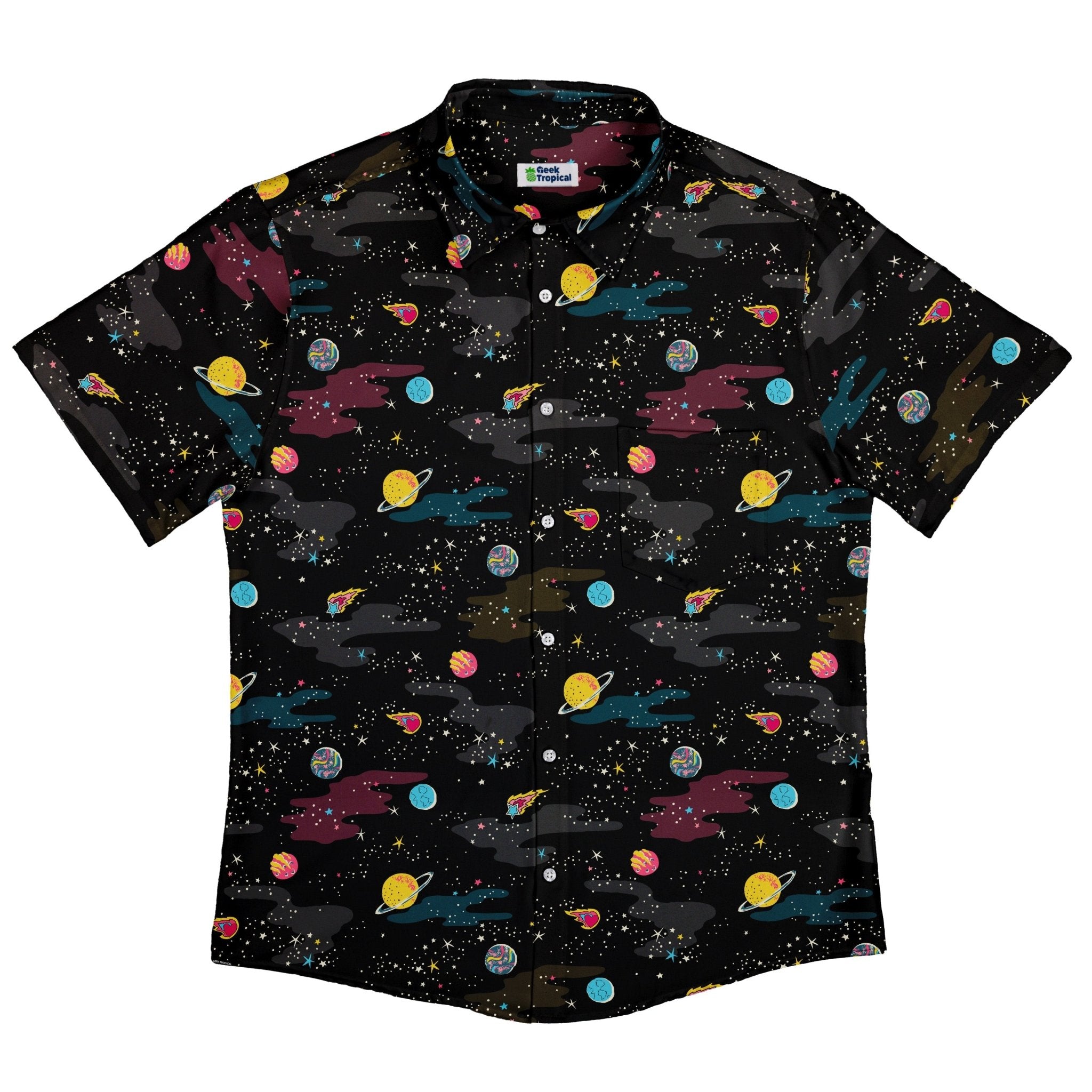 A Starry Galaxy Outer Space Button Up Shirt - adult sizing - outer space & astronaut print - Print#0001
