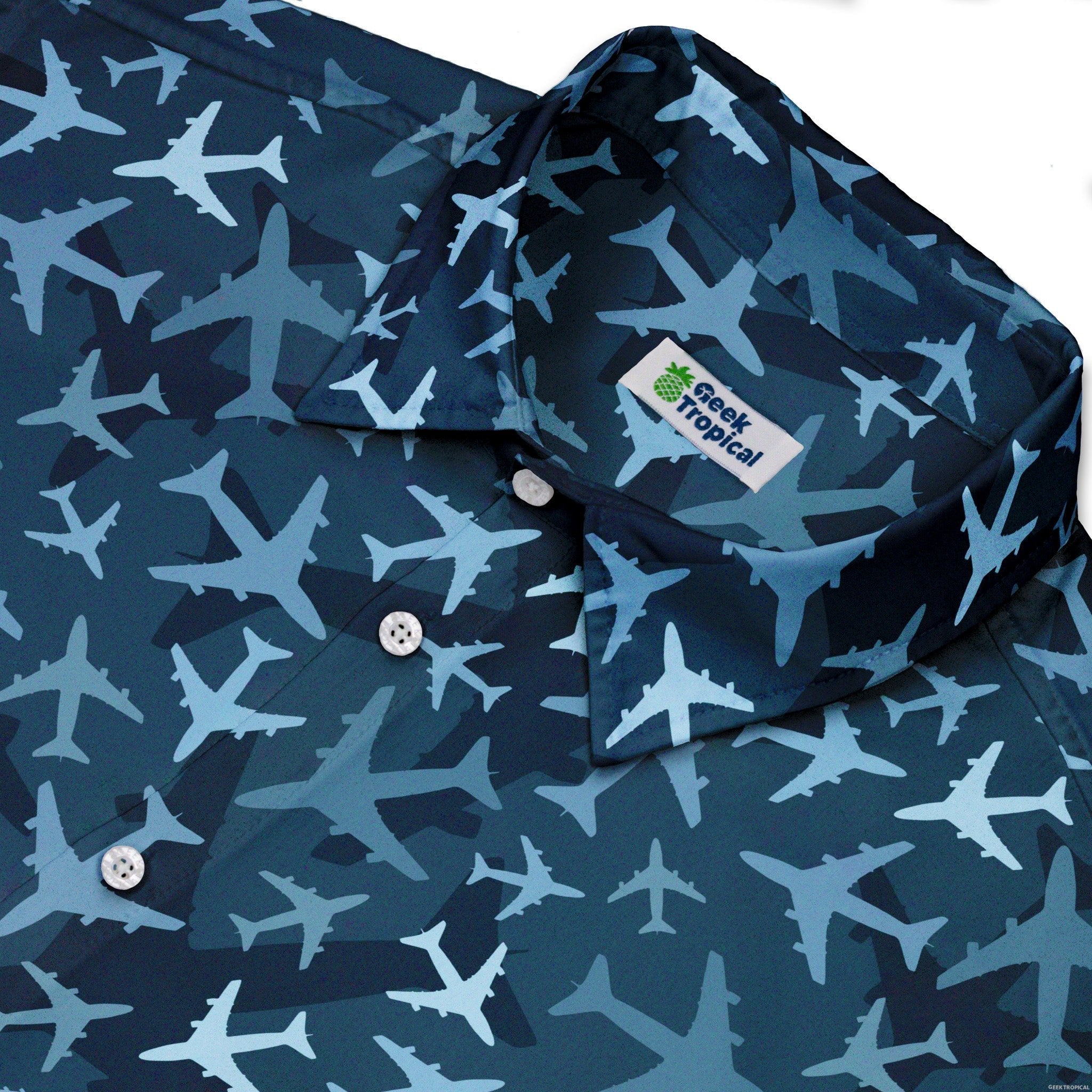 Airplanes Blue Camouflage Blue Button Up Shirt - adult sizing - aviation print -