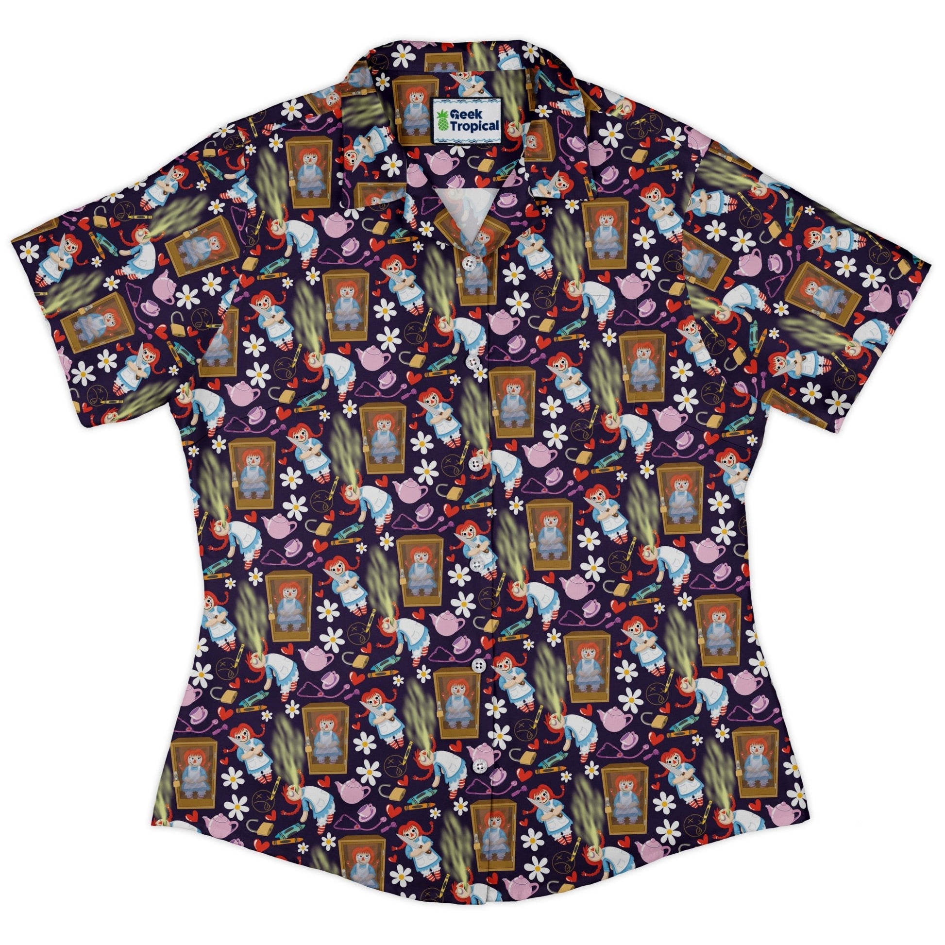 Annabelle Doll Curvy Button Up Shirt Geek Nerd 0925 All Adult Button Up Shirts Design by Julie Kitzes