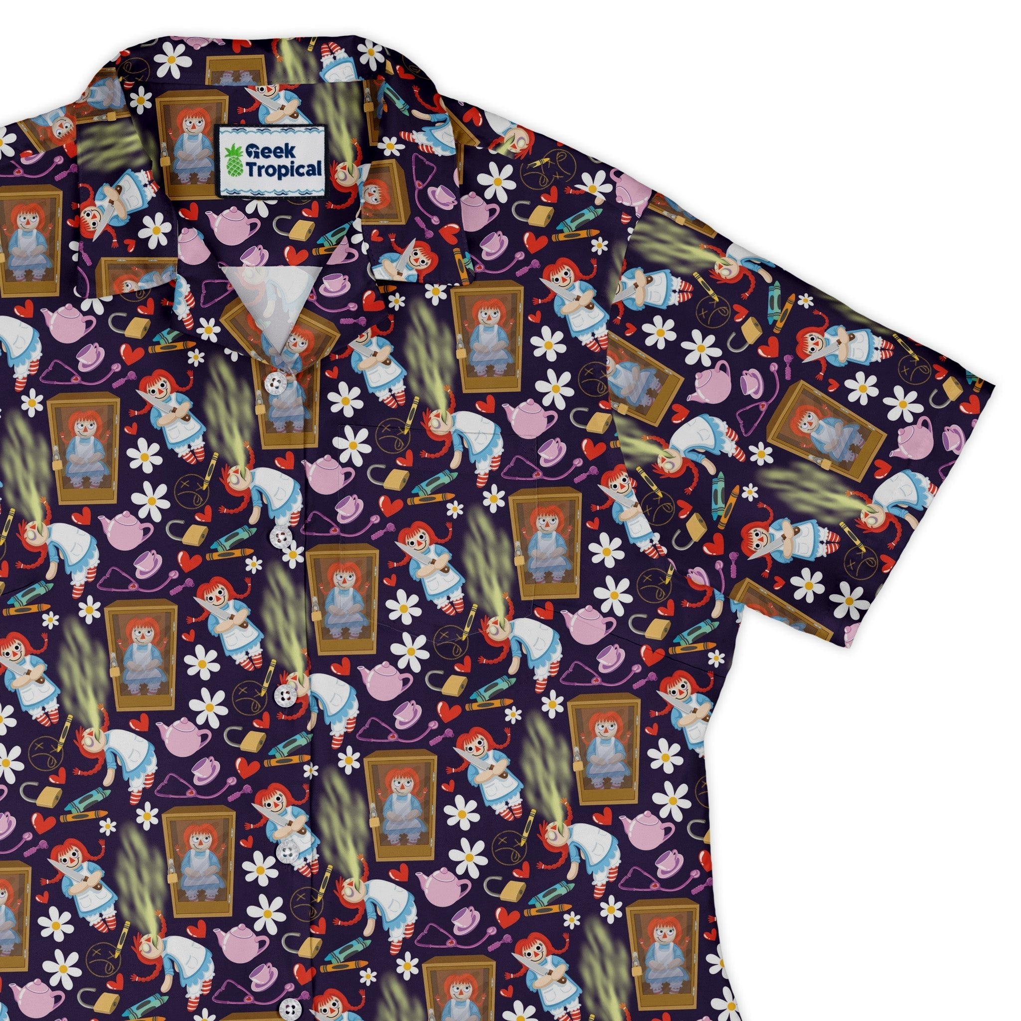 Annabelle Doll Curvy Button Up Shirt Geek Nerd 0925 All Adult Button Up Shirts Design by Julie Kitzes