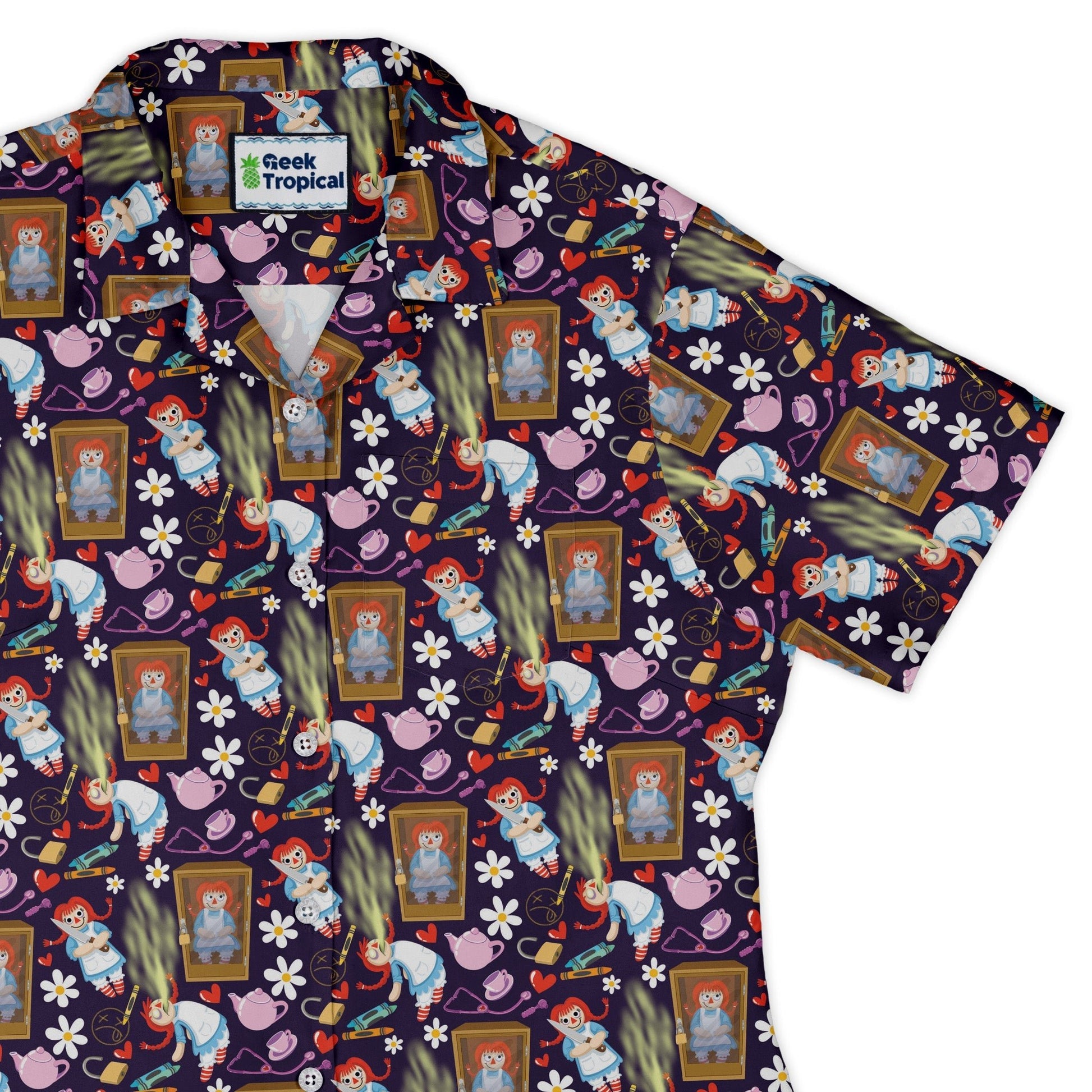 Annabelle Doll Curvy Button Up Shirt Geek Nerd 0925 All Adult Button Up Shirts Design by Julie Kitzes