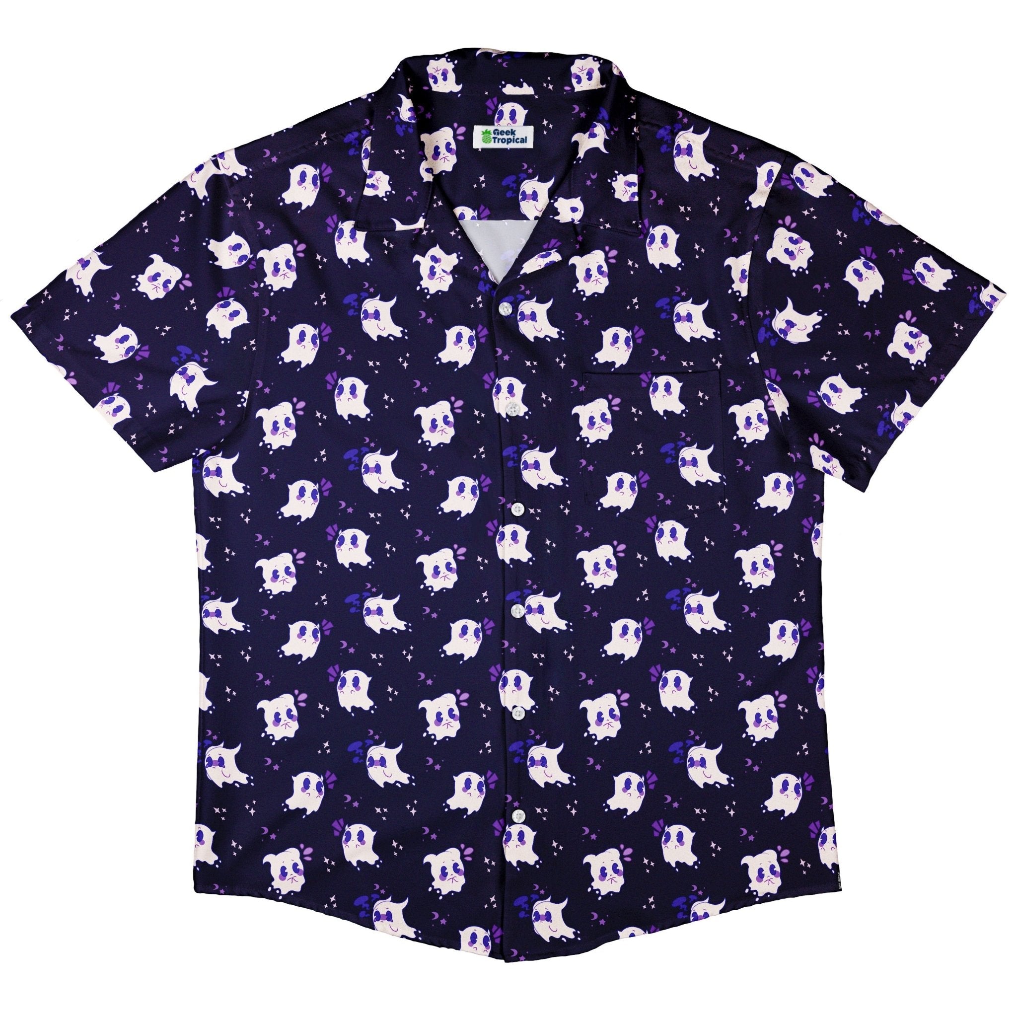 Anxious Ghost Purple Button Up Shirt | Geek Tropical