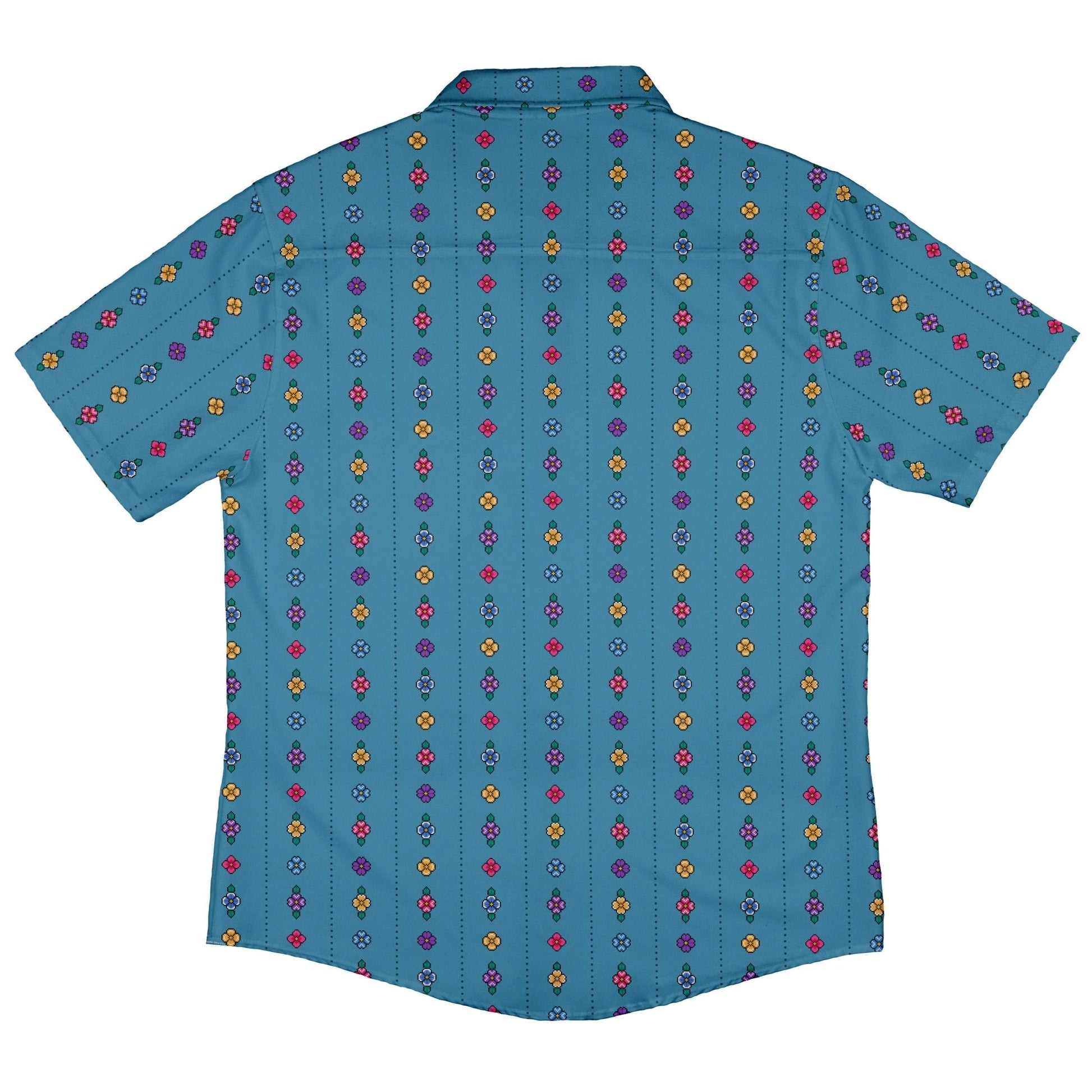 Arcade Pixel Flowers Button Up Shirt - adult sizing - Design by Dunking Toast - Simple Patterns