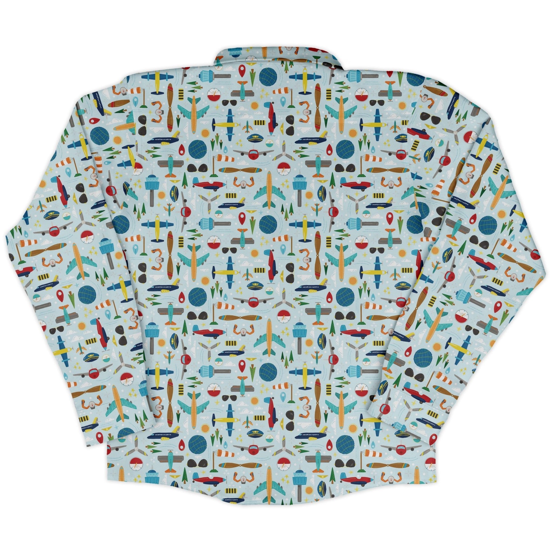 Aviation Adventure Long Sleeve Button Up Shirt Geek Nerd adult sizing aviation print Design by Zirkus Design