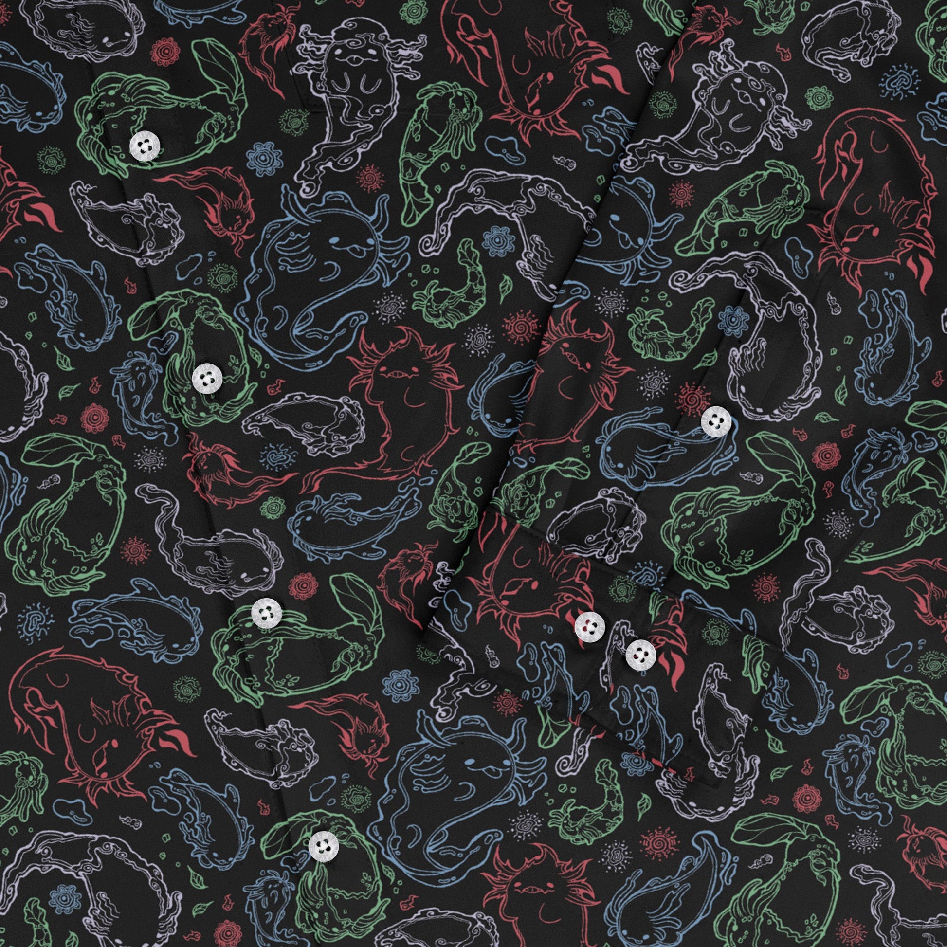 Axolotl avatar state Long Sleeve Button Up Shirt Geek Nerd adult sizing anime Design by Ardi Tong