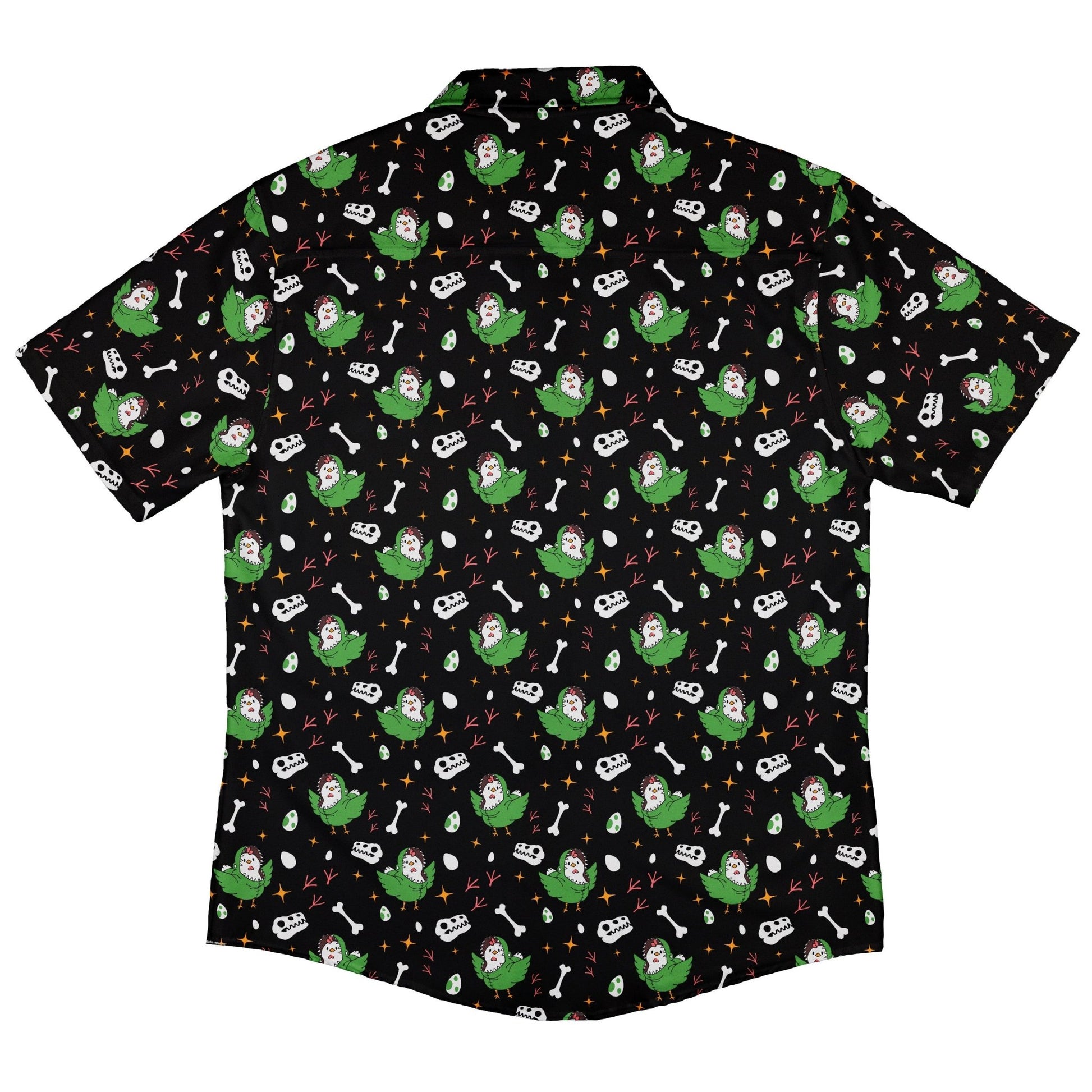 Chickenossauro Rex Button Up Shirt Geek Nerd adult sizing Design by Tobe Fonseca dinosaur print