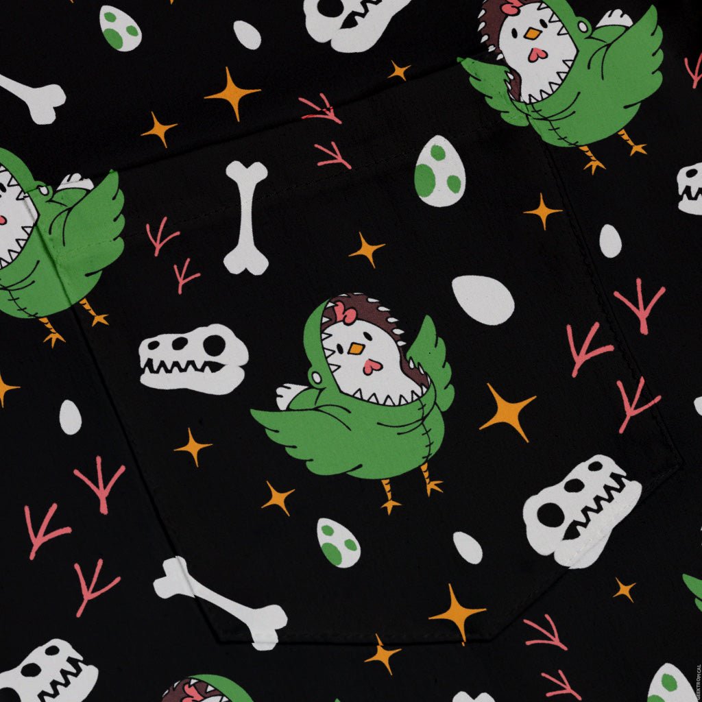 Chickenossauro Rex Button Up Shirt Geek Nerd adult sizing Design by Tobe Fonseca dinosaur print