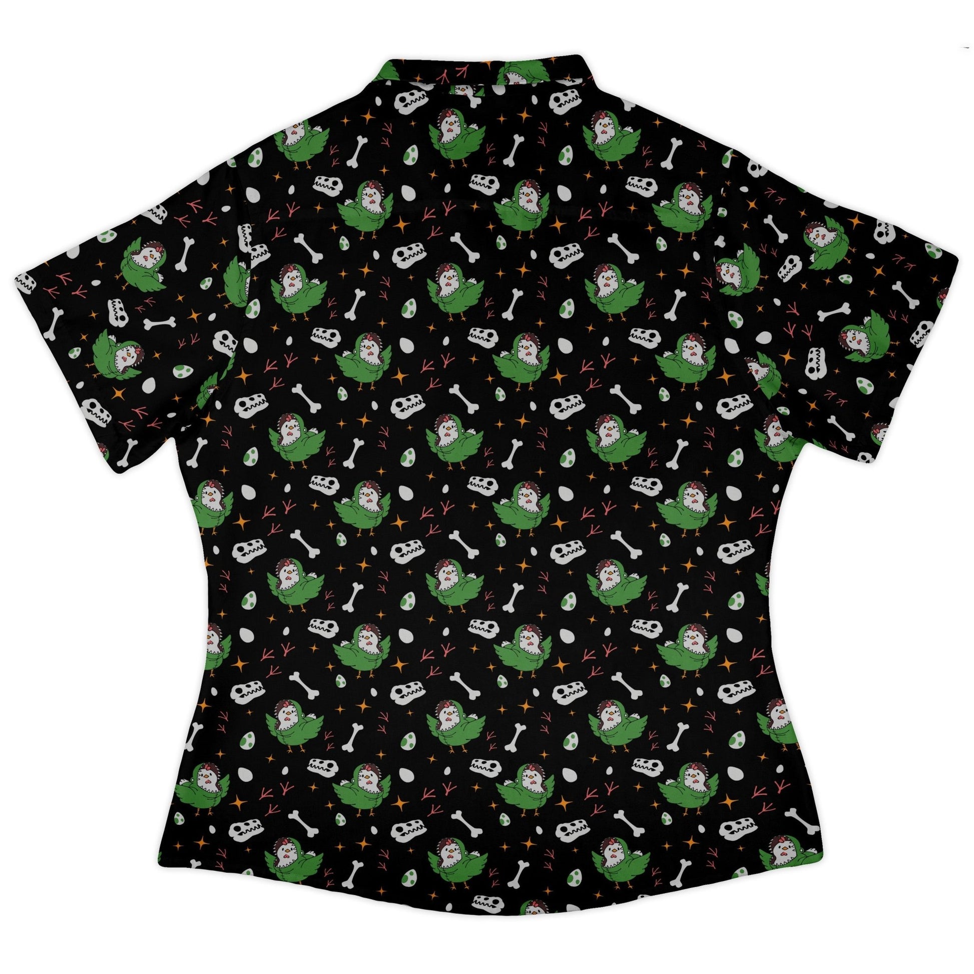 Chickenossauro Rex Curvy Button Up Shirt Geek Nerd Design by Tobe Fonseca dinosaur print q225