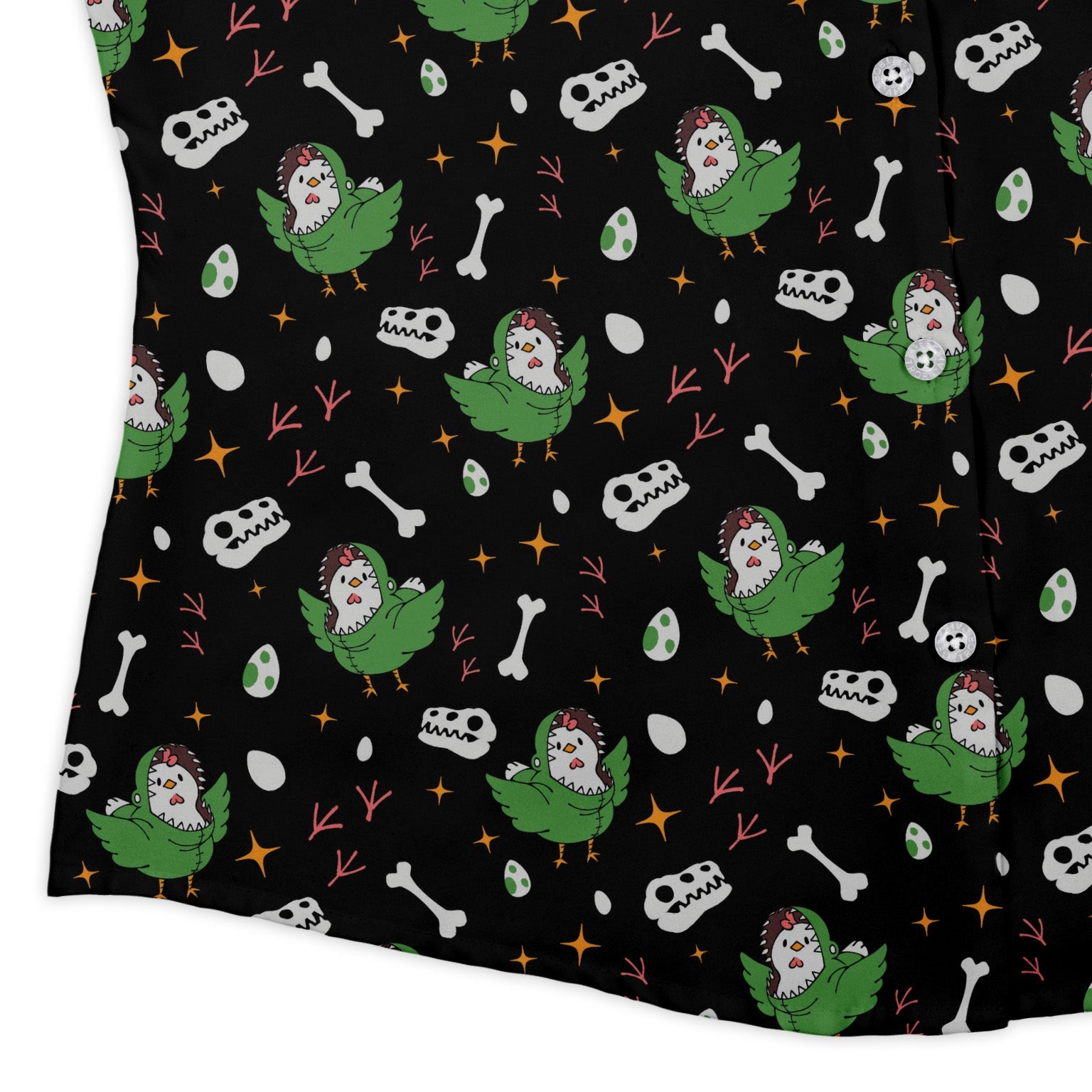Chickenossauro Rex Curvy Button Up Shirt Geek Nerd Design by Tobe Fonseca dinosaur print q225
