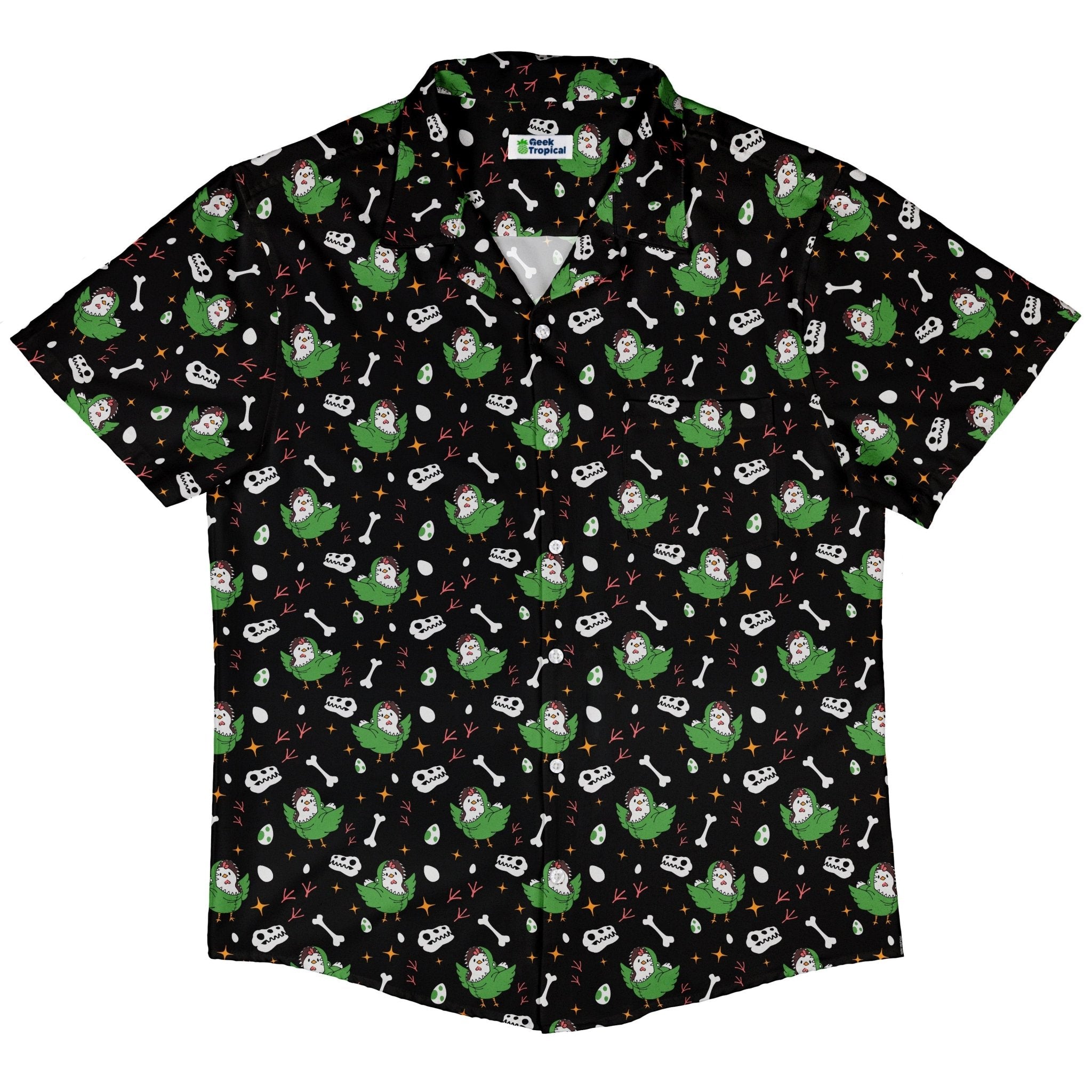 Chickenossauro Rex Button Up Shirt Geek Nerd adult sizing Design by Tobe Fonseca dinosaur print