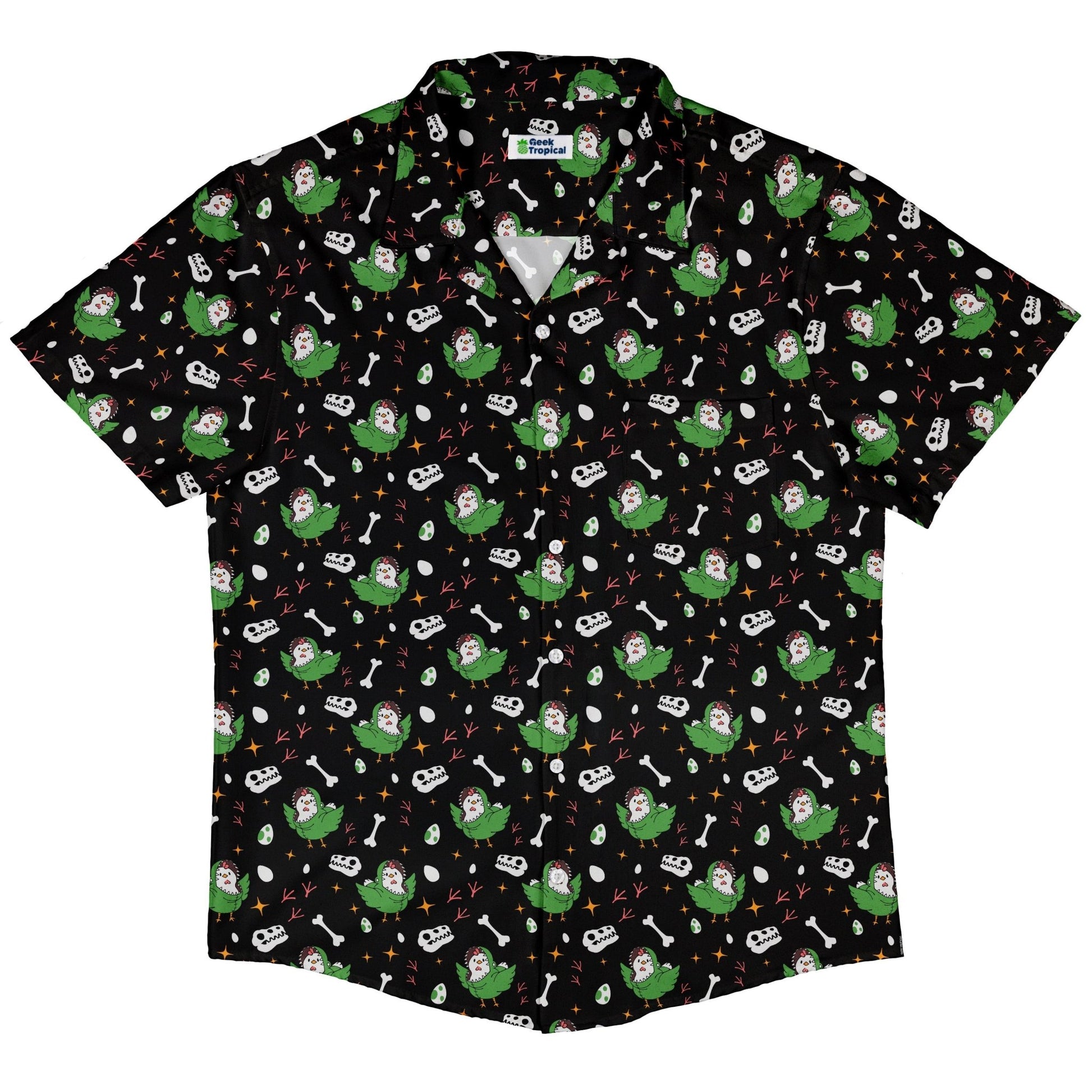 Chickenossauro Rex Button Up Shirt Geek Nerd adult sizing Design by Tobe Fonseca dinosaur print