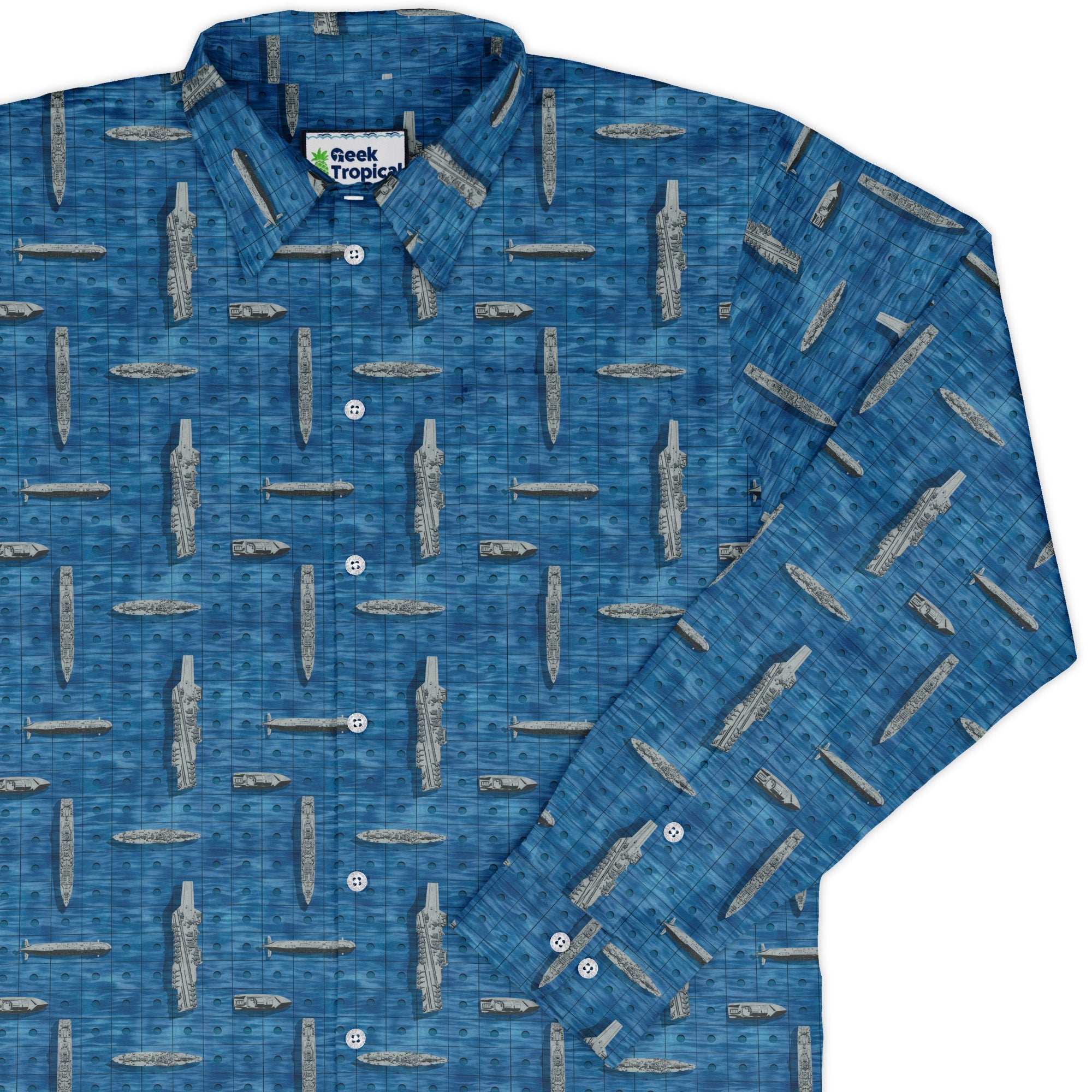 Battleship Long Sleeve Button Up Shirt Geek Nerd adult sizing board game print Designs by Nathan