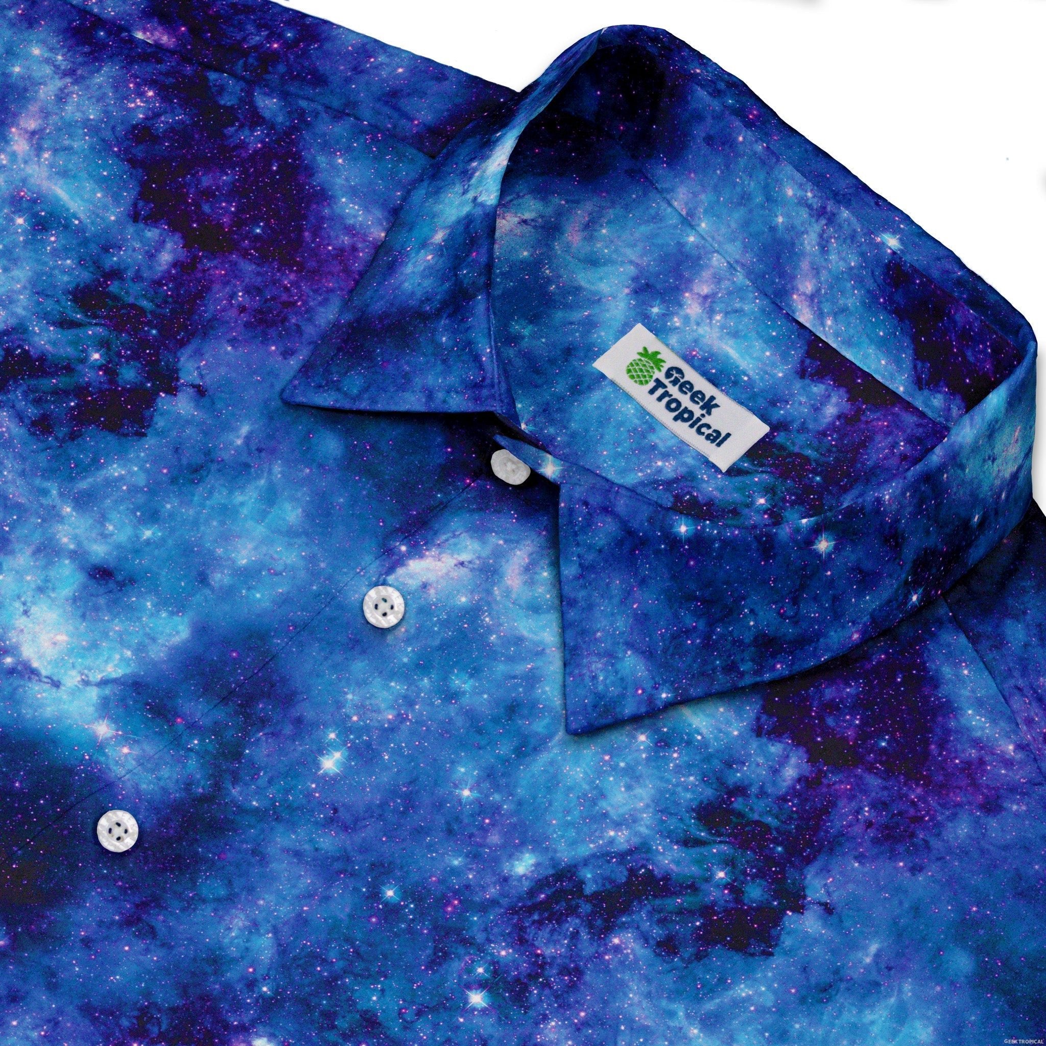 Blue Purple Nebula Space Button Up Shirt - adult sizing - outer space & astronaut print -
