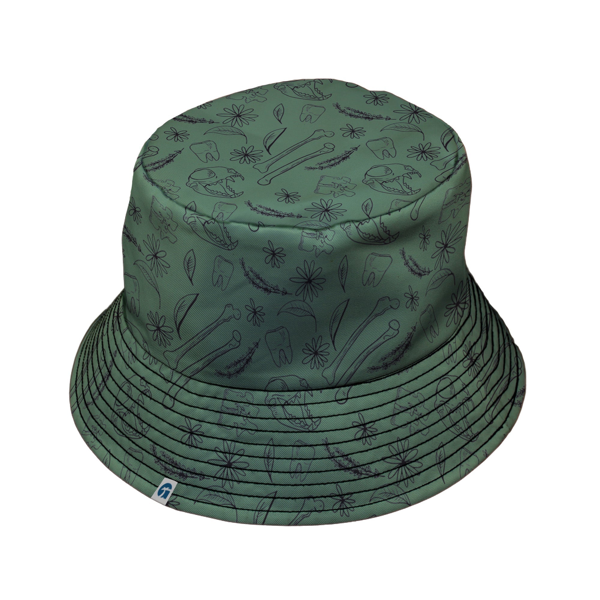 Bones and Flowers Green Bucket Hat Geek Nerd 0925 Botany Print Design by Heather Davenport