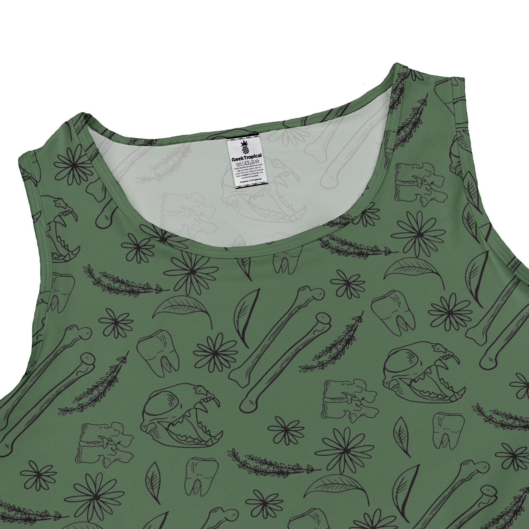 Bones and Flowers Green Dress Geek Nerd 0925 Botany Print Design by Heather Davenport