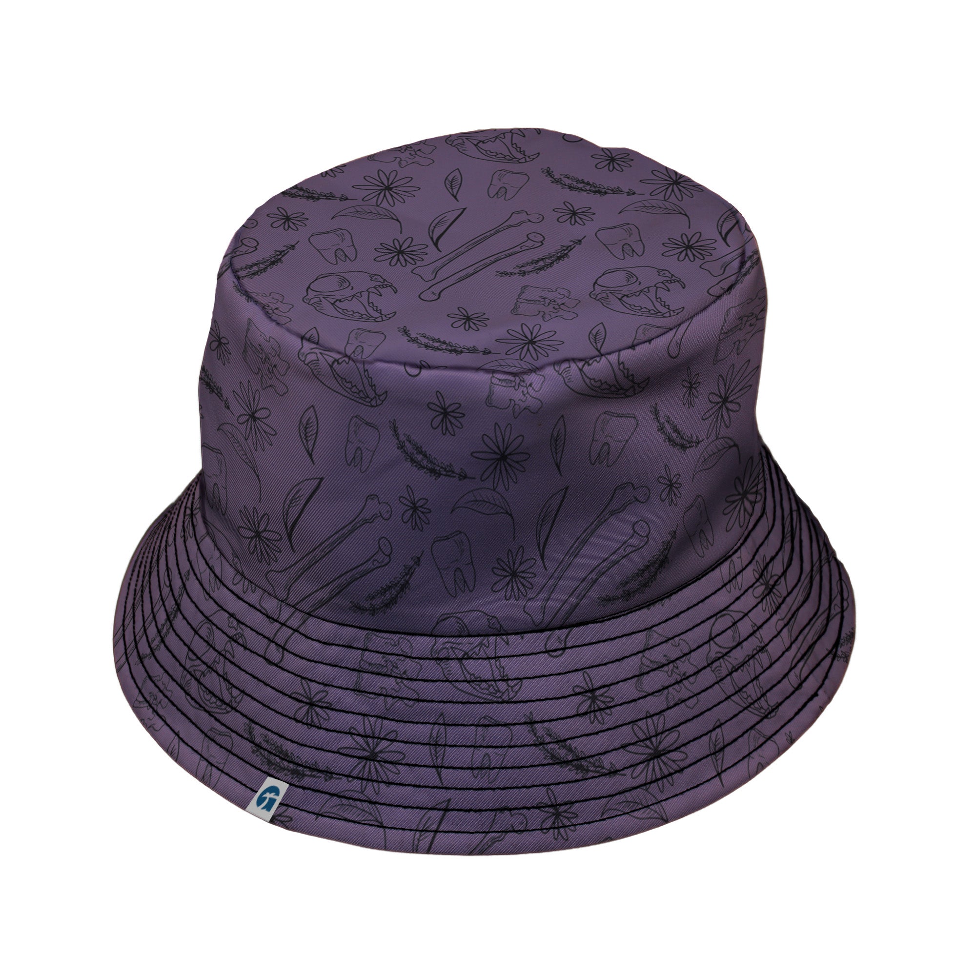 Bones and Flowers Purple Bucket Hat Geek Nerd 0925 Botany Print Design by Heather Davenport