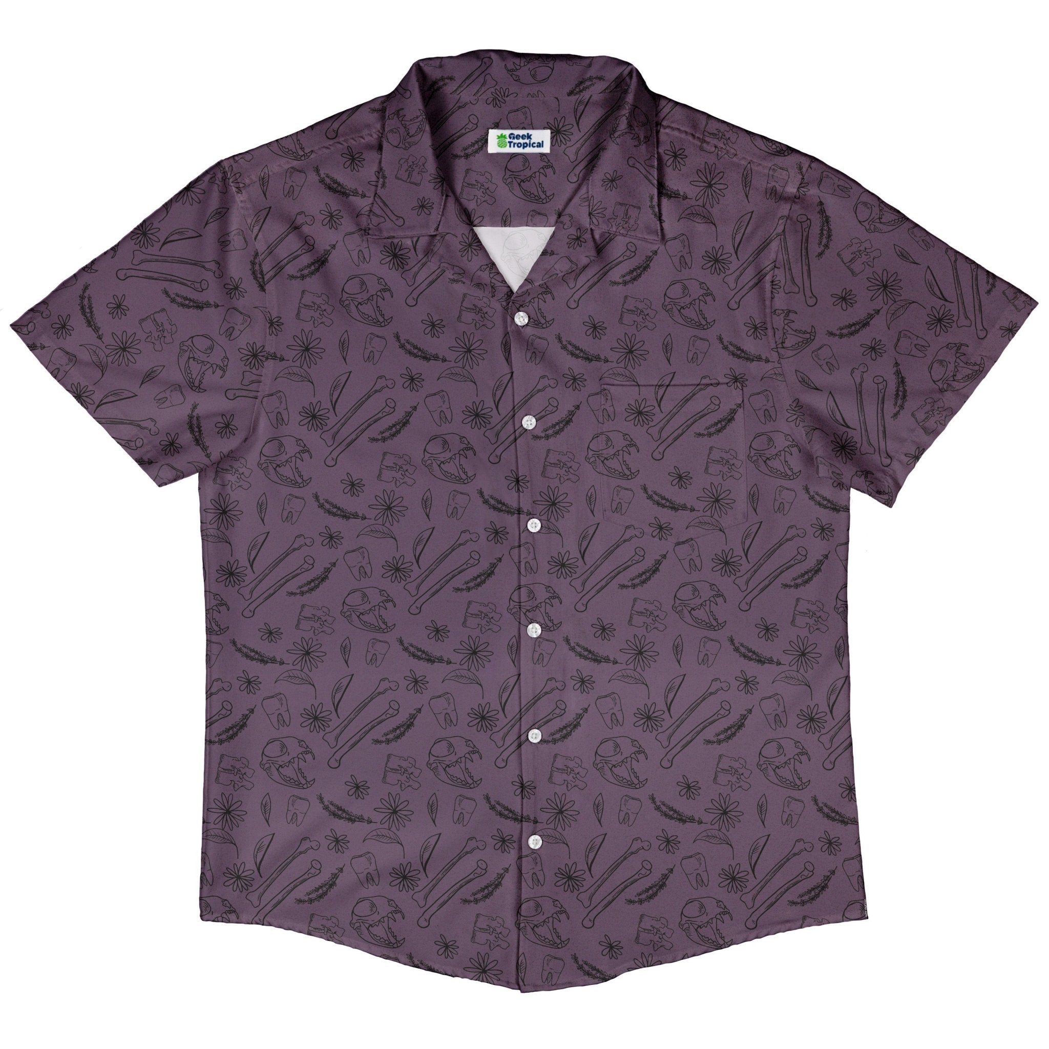 Bones and Flowers Purple Button Up Shirt Geek Nerd 0925 adult sizing All Adult Button Up Shirts
