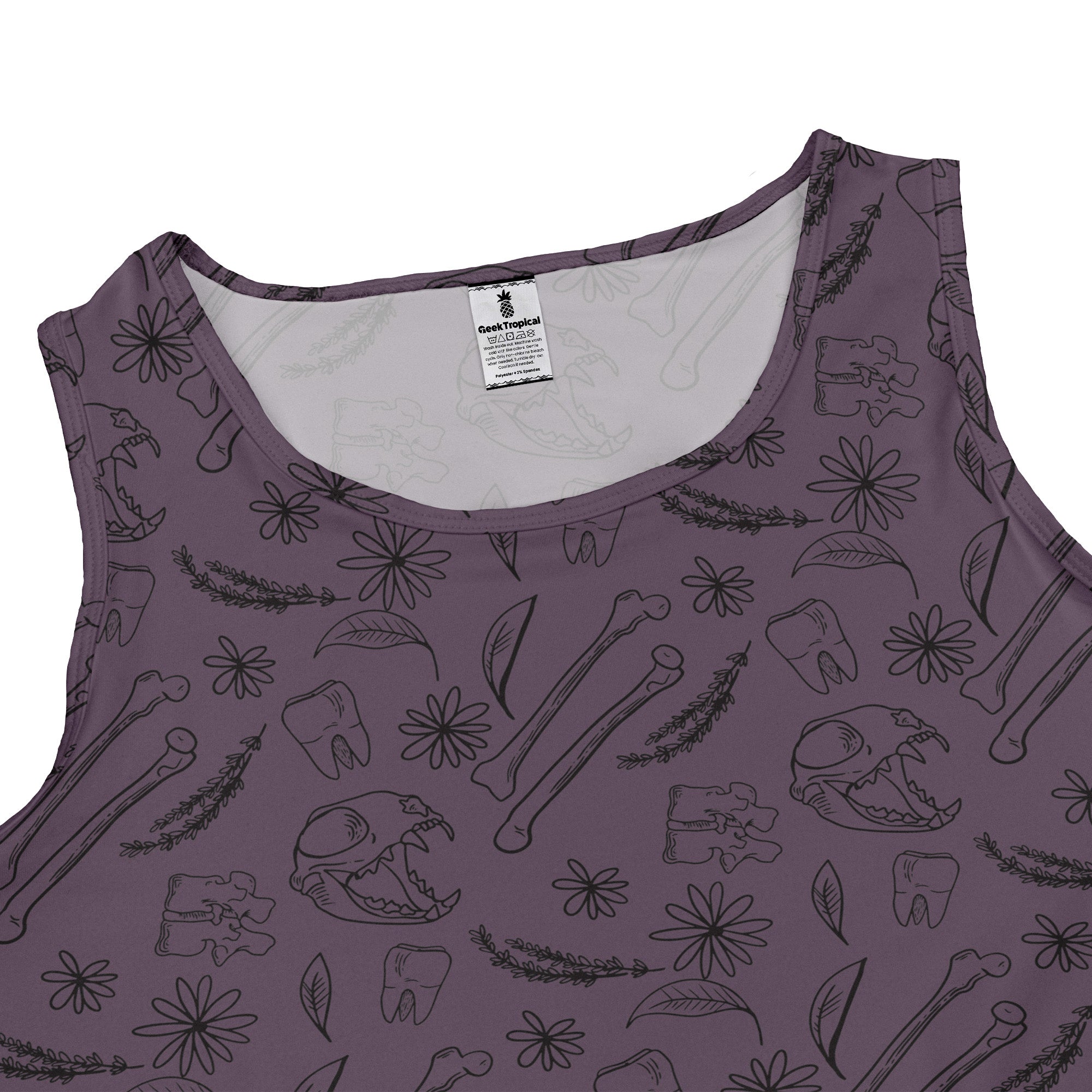 Bones and Flowers Purple Dress Geek Nerd 0925 Botany Print Design by Heather Davenport