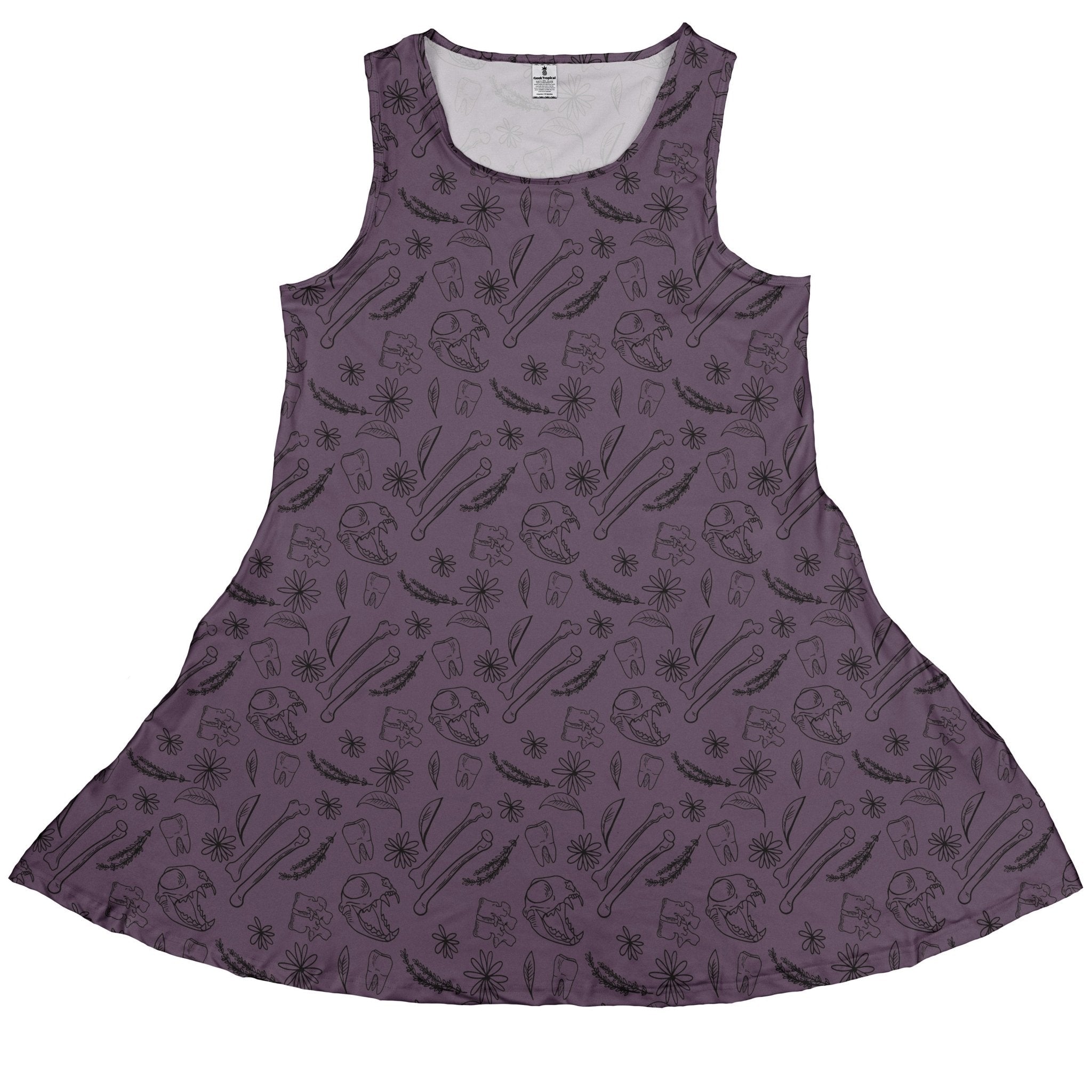 Bones and Flowers Purple Dress Geek Nerd 0925 Botany Print Design by Heather Davenport