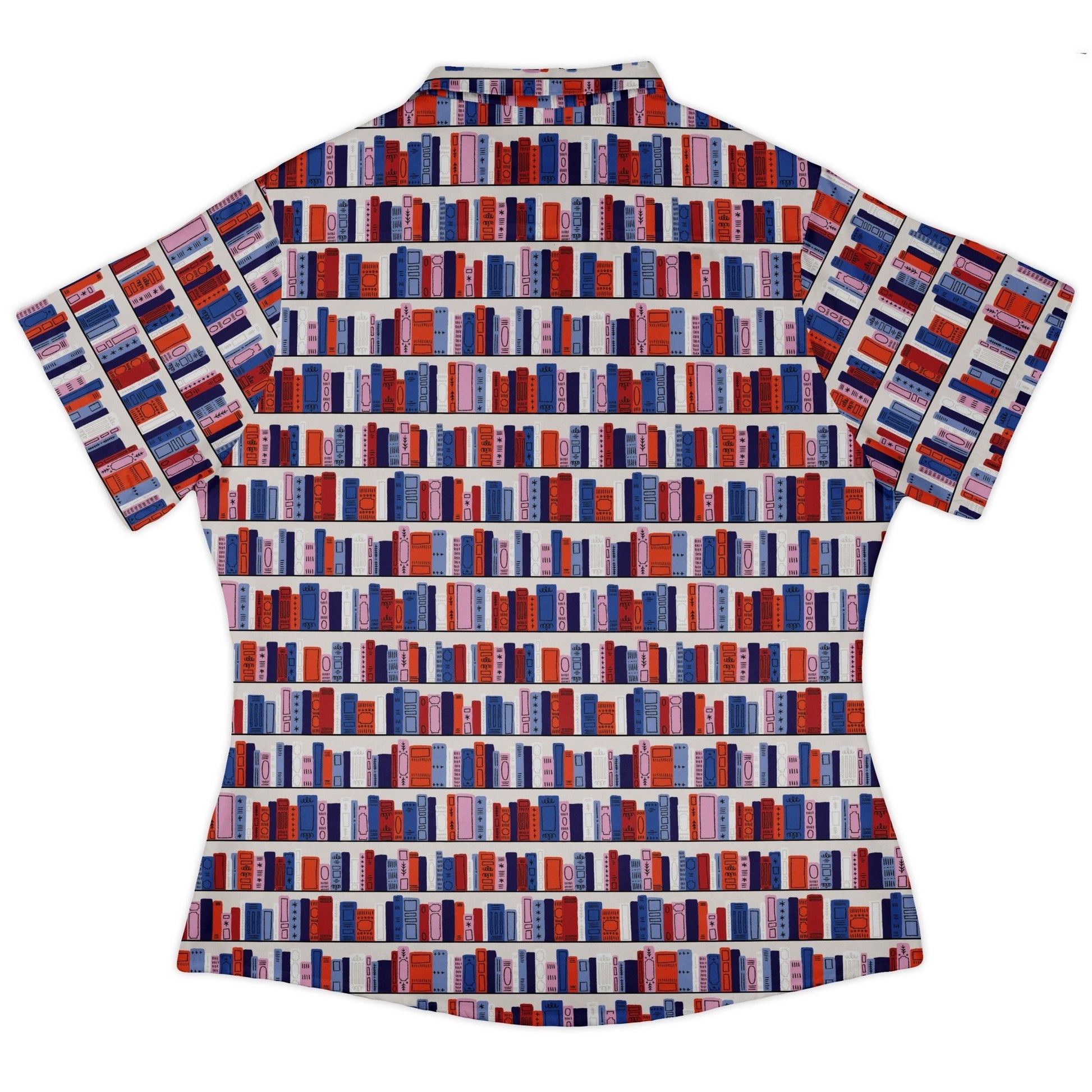 Book Shelf Curvy Button Up Shirt Geek Nerd book prints Design by Zirkus Design q225