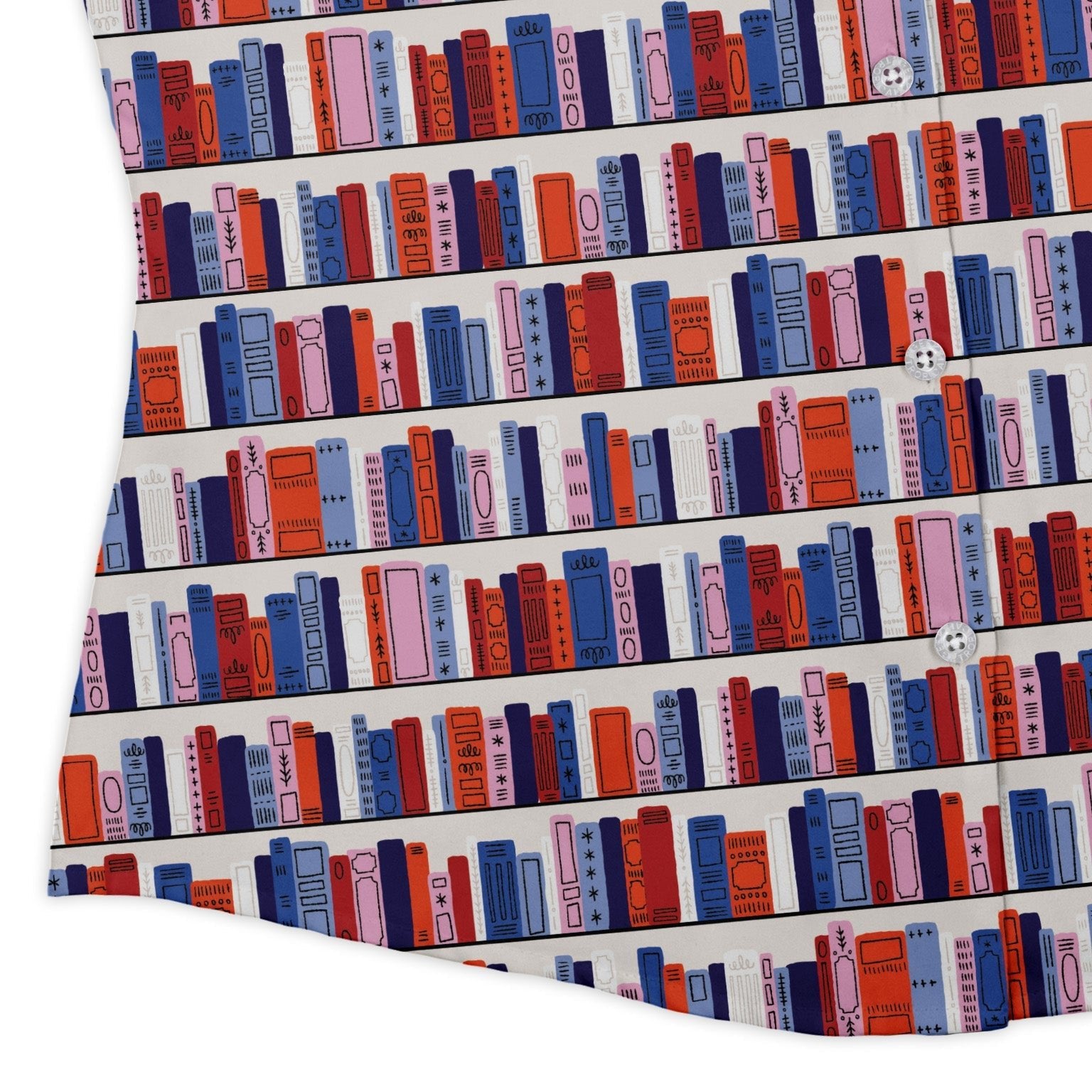Book Shelf Curvy Button Up Shirt Geek Nerd book prints Design by Zirkus Design q225