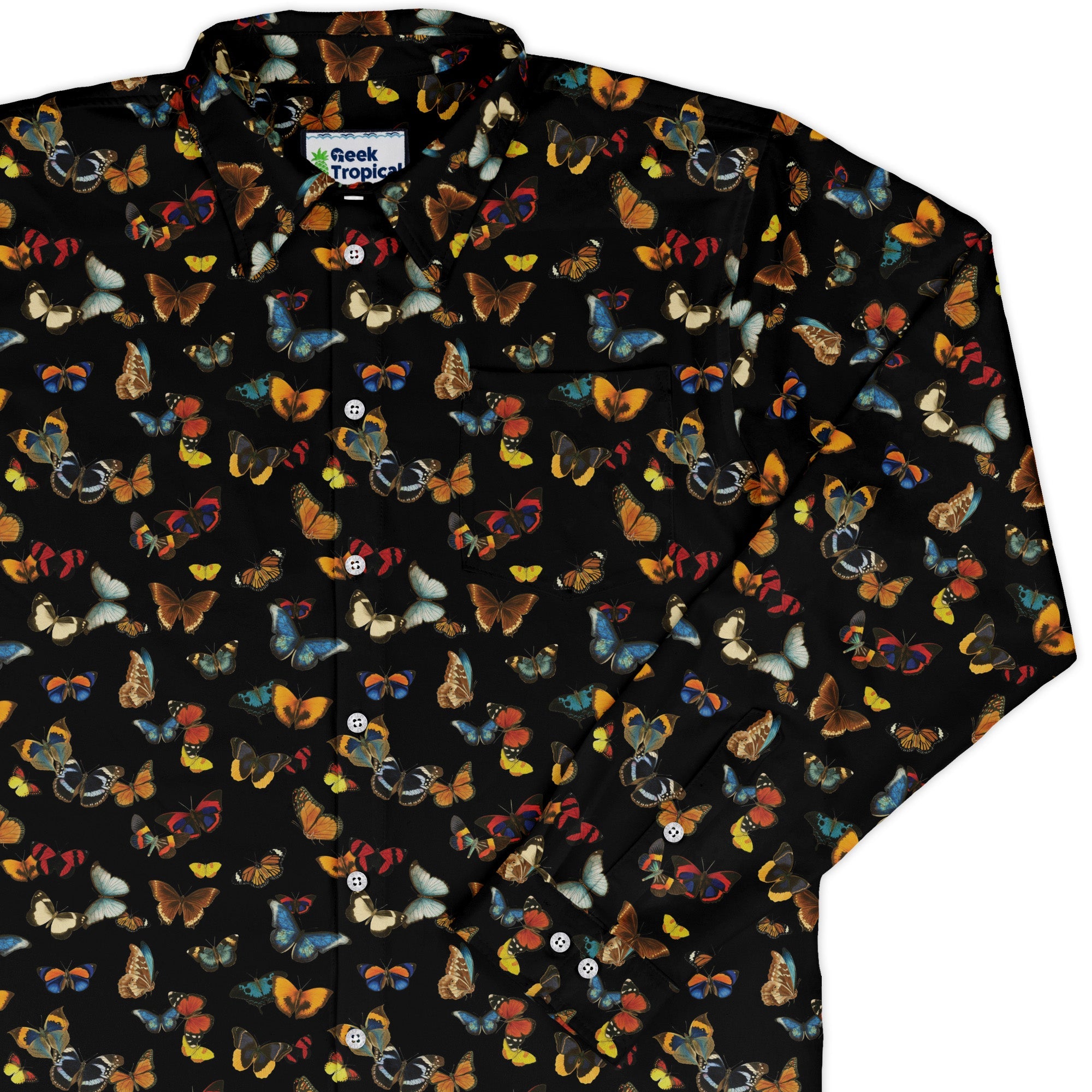 Butterfly Spring Long Sleeve Button Up Shirt Geek Nerd 0925 adult sizing All Adult Button Up Shirts
