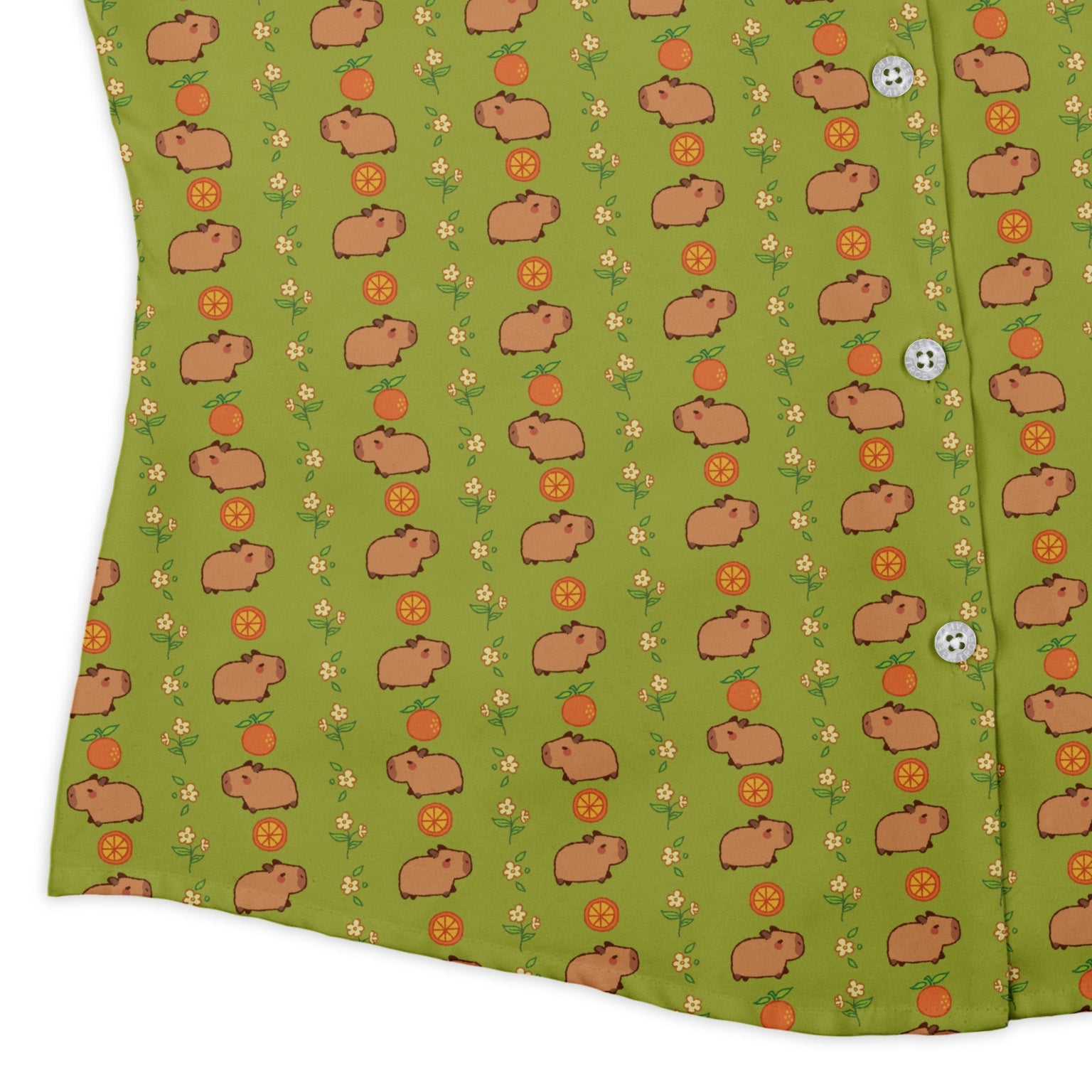 Capybaras Curvy Button Up Shirt Geek Nerd animal patterns Design by Ardi Tong q225