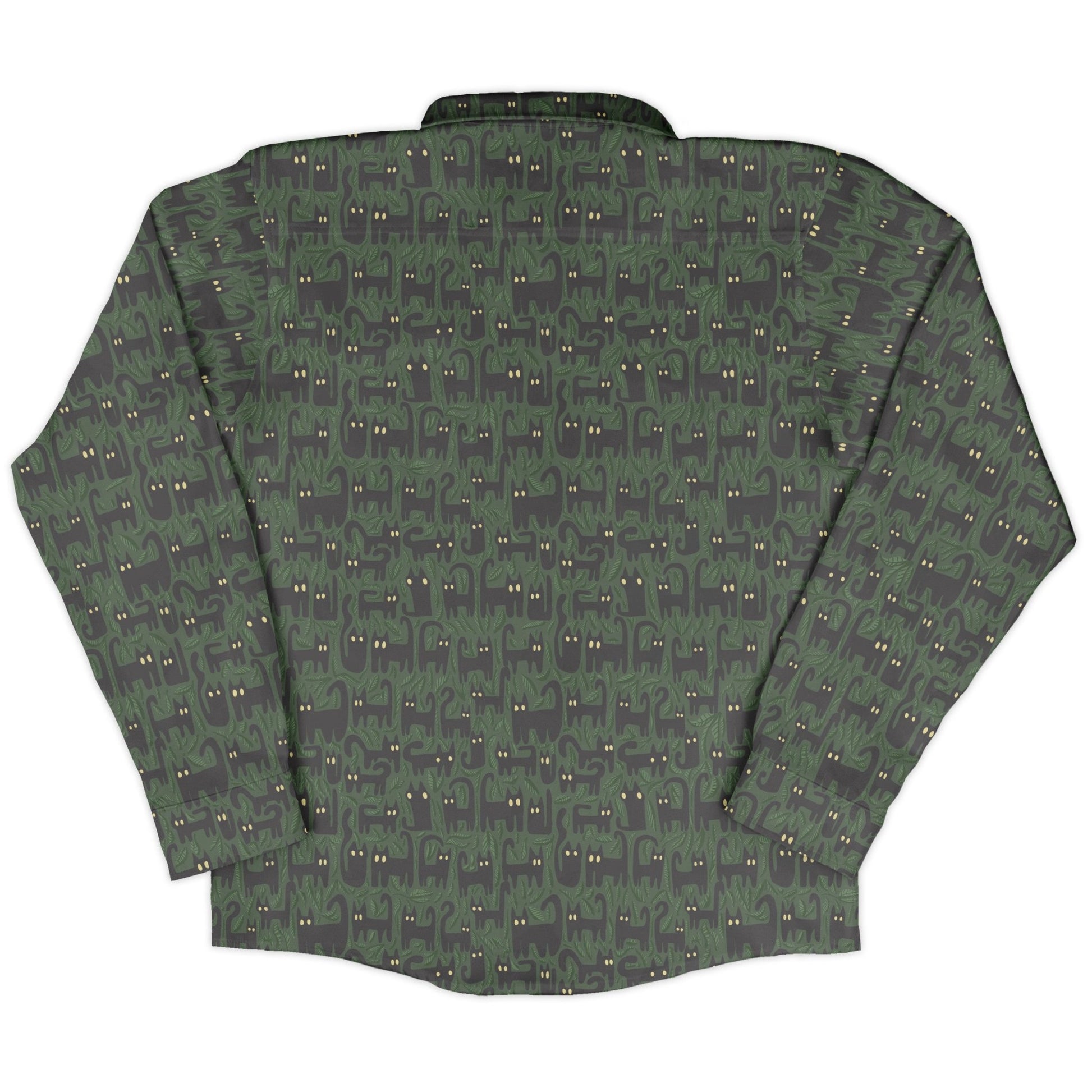 Cats in the Leaves Long Sleeve Button Up Shirt Geek Nerd adult sizing botany print Design by Heather Davenport
