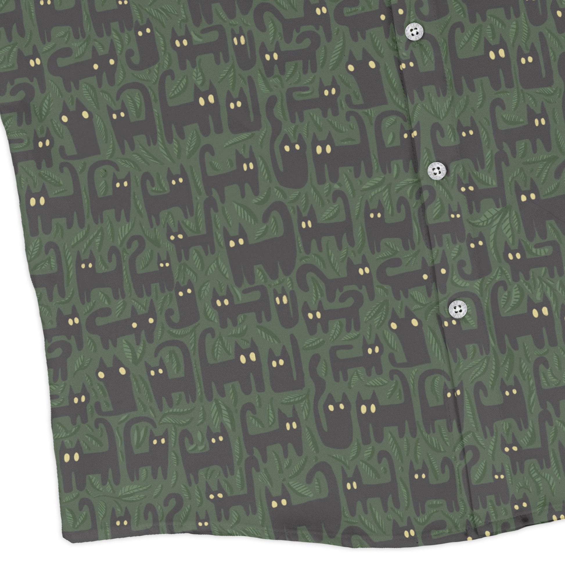 Cats in the Leaves Long Sleeve Button Up Shirt Geek Nerd adult sizing botany print Design by Heather Davenport