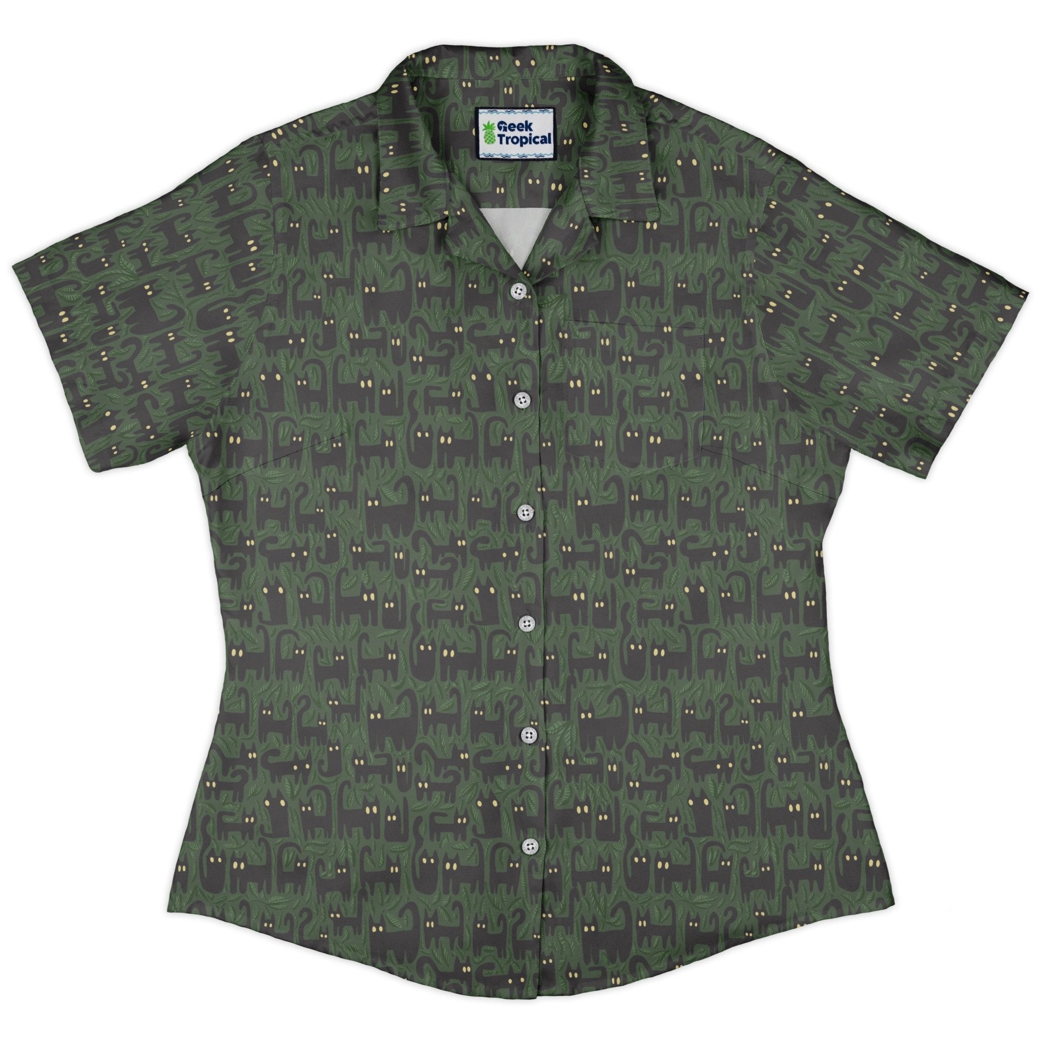 Cats in the Leaves Curvy Button Up Shirt Geek Nerd botany print Design by Heather Davenport q225