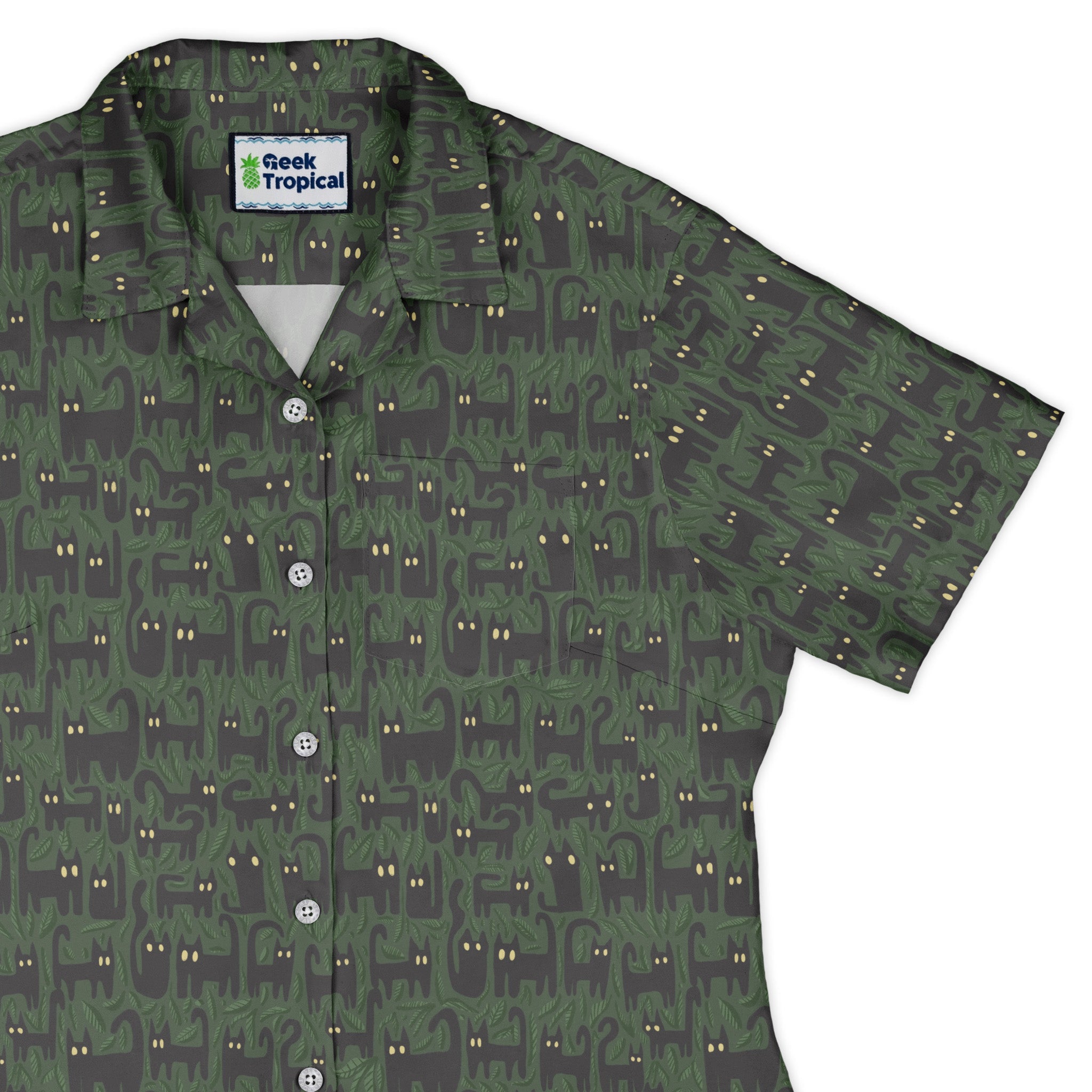 Cats in the Leaves Curvy Button Up Shirt Geek Nerd botany print Design by Heather Davenport q225