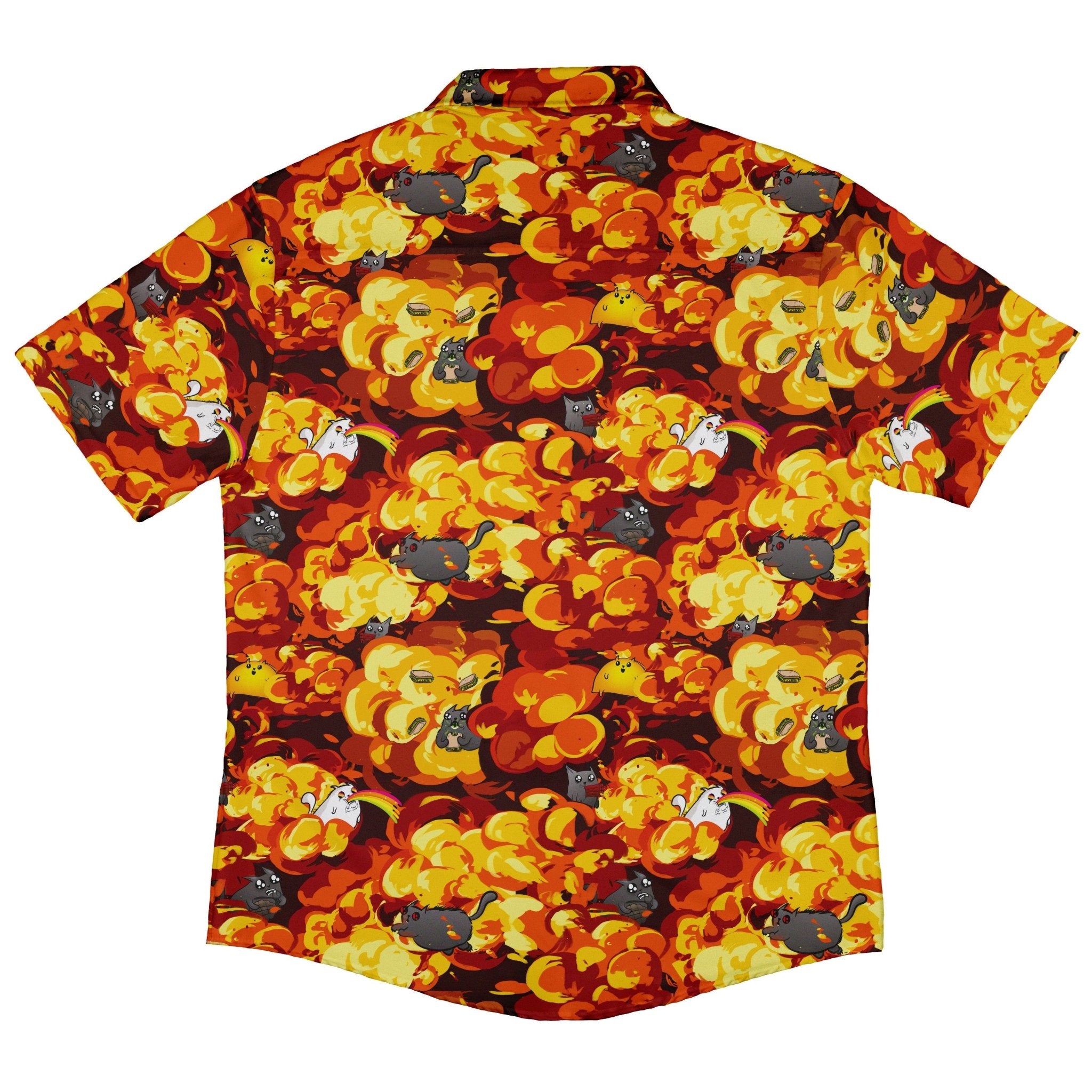 Chaotic Exploding Kittens Button Up Shirt - adult sizing - Animal Patterns - board game print