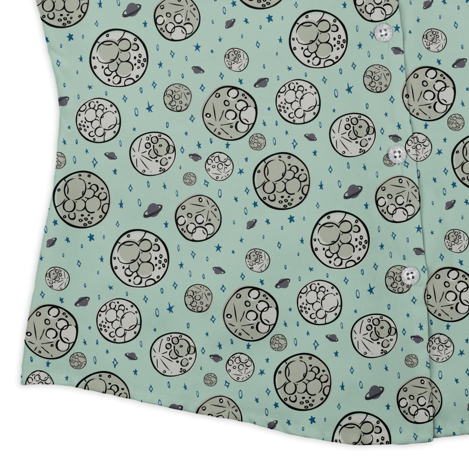 Cheesy Moon Curvy Button Up Shirt Geek Nerd Design by Zirkus Design funny prints outer space & astronaut print