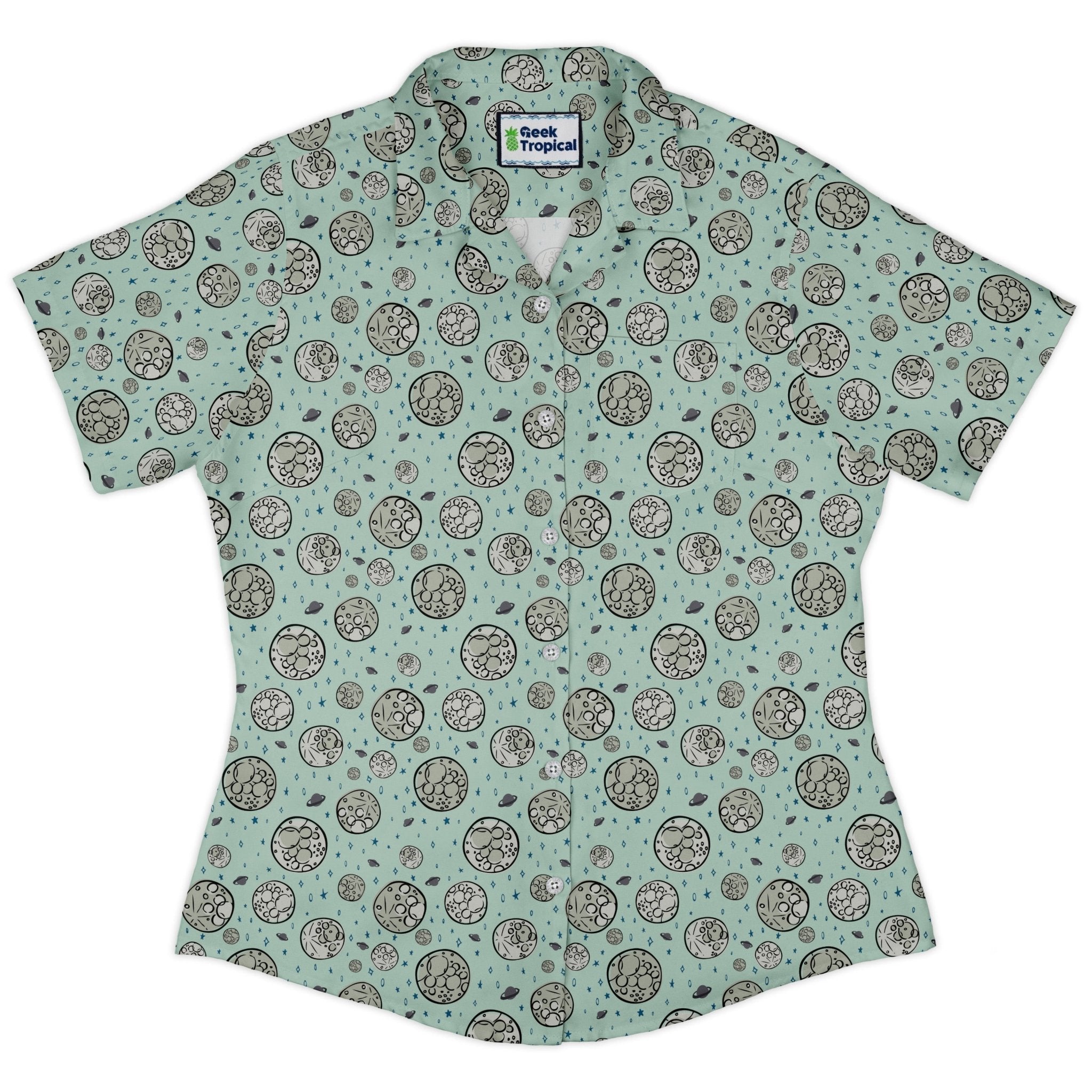 Cheesy Moon Curvy Button Up Shirt Geek Nerd Design by Zirkus Design funny prints outer space & astronaut print