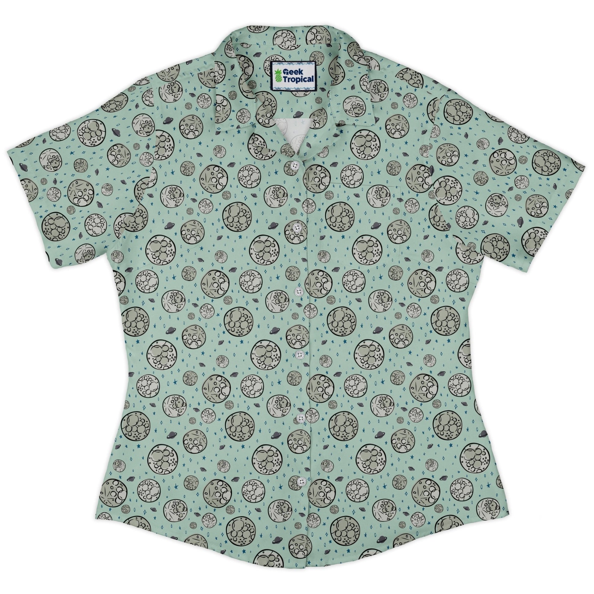 Cheesy Moon Curvy Button Up Shirt Geek Nerd Design by Zirkus Design funny prints outer space & astronaut print