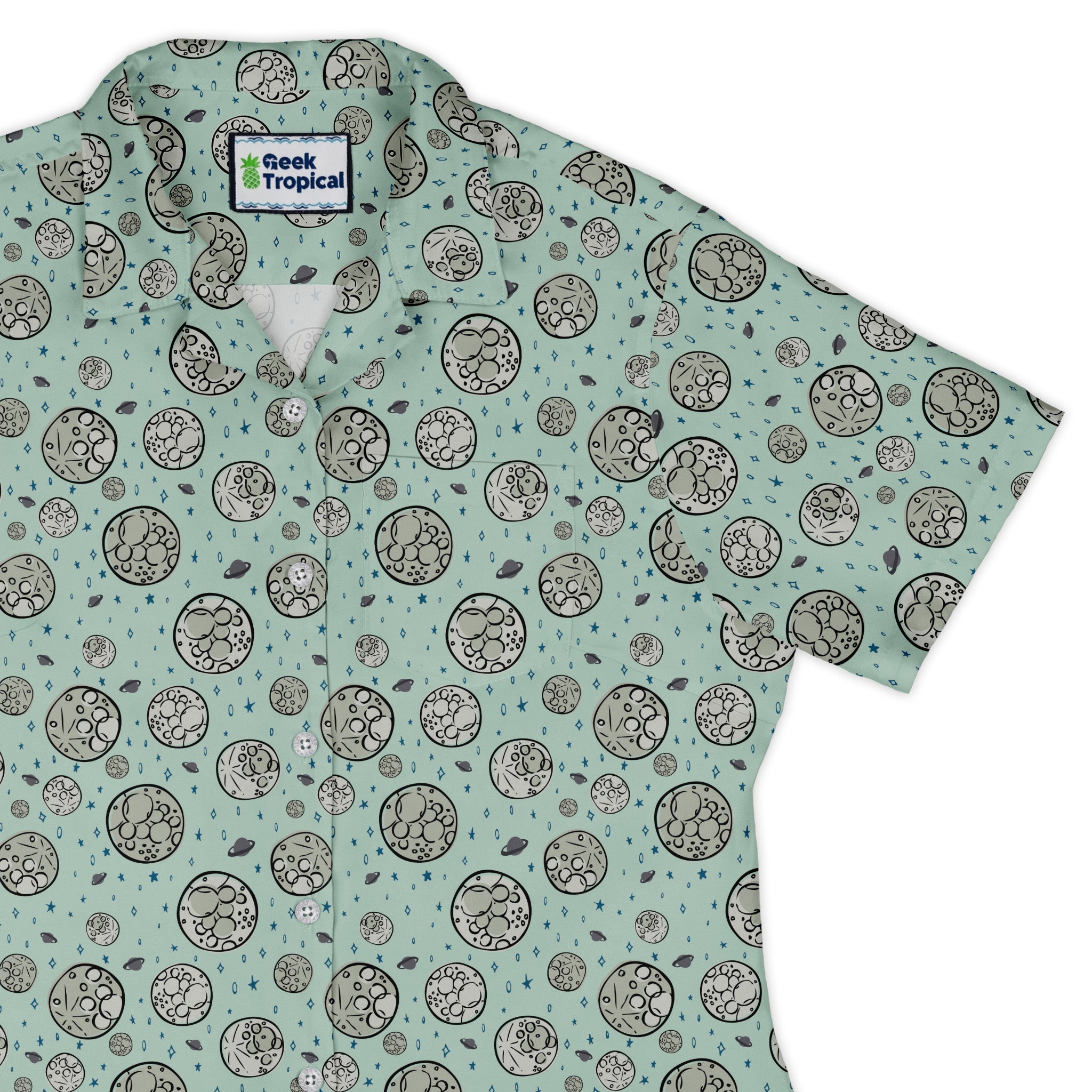 Cheesy Moon Curvy Button Up Shirt Geek Nerd Design by Zirkus Design funny prints outer space & astronaut print