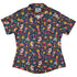 Chess Colorful Chess Pieces Blue Curvy Button Up Shirt Geek Nerd board game print Maximalist Patterns women