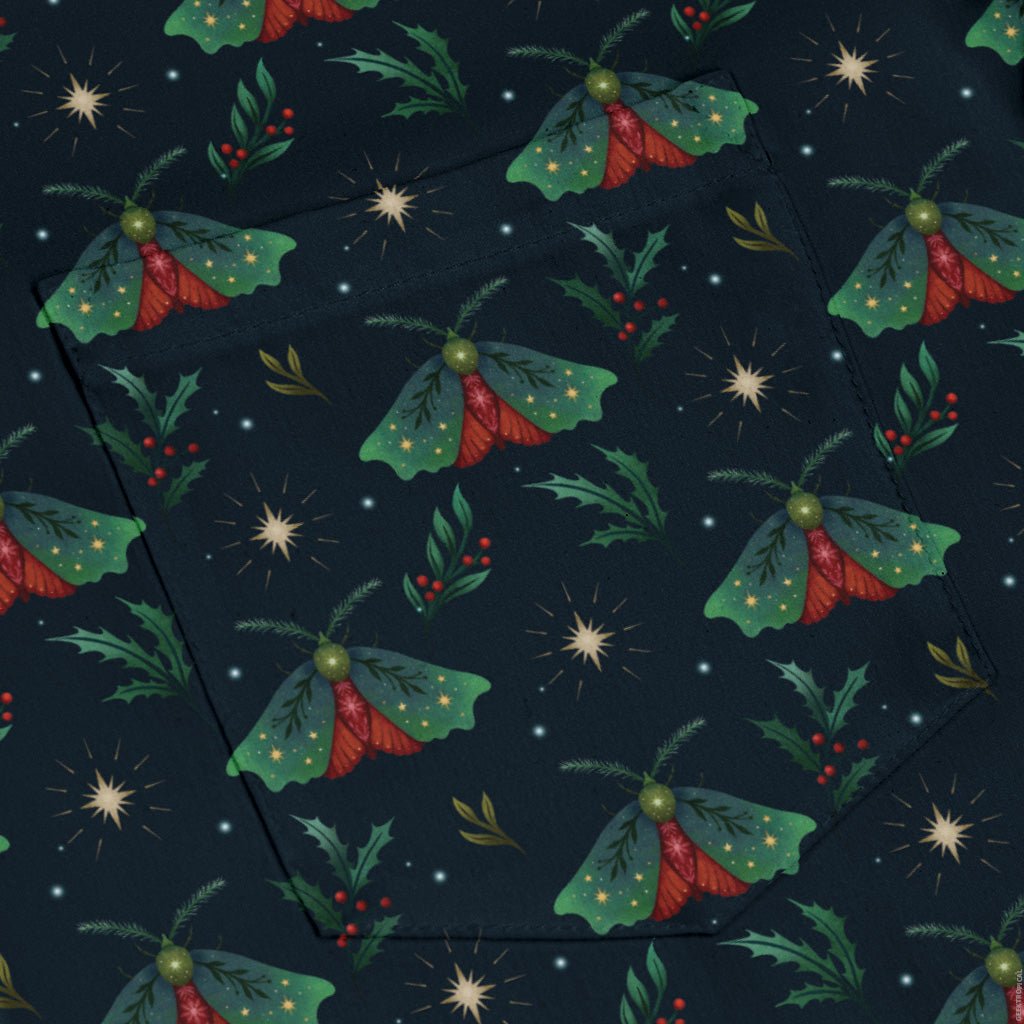 Christmas Moths Long Sleeve Button Up Shirt Geek Nerd adult sizing Botany Print Christmas Print