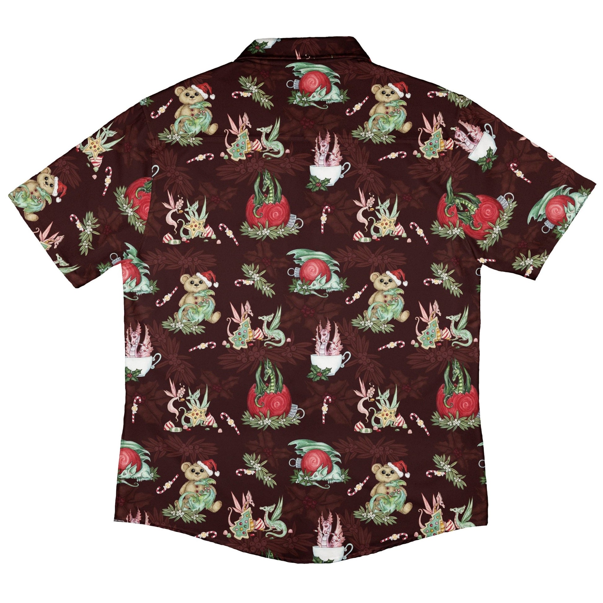 Christmas Time with Dragons Button Up Shirt Geek Nerd adult sizing Christmas Print Design by Amy Brown