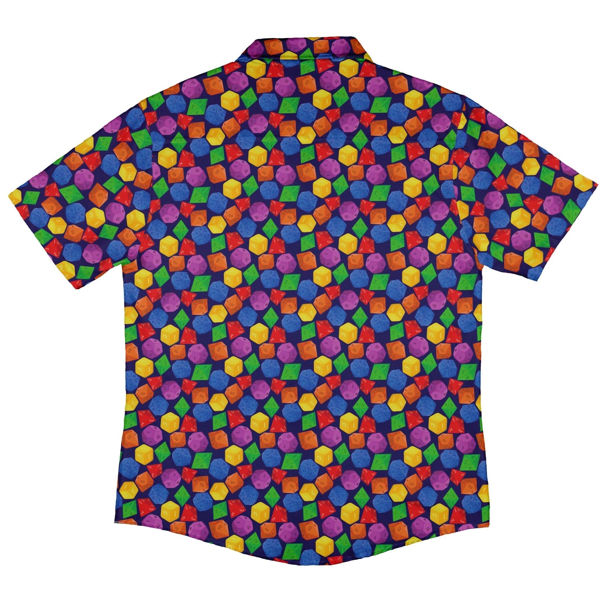 Colorful RPG Dice Pattern Blue Dnd Button Up Shirt - adult sizing - dnd & rpg print - Maximalist Patterns