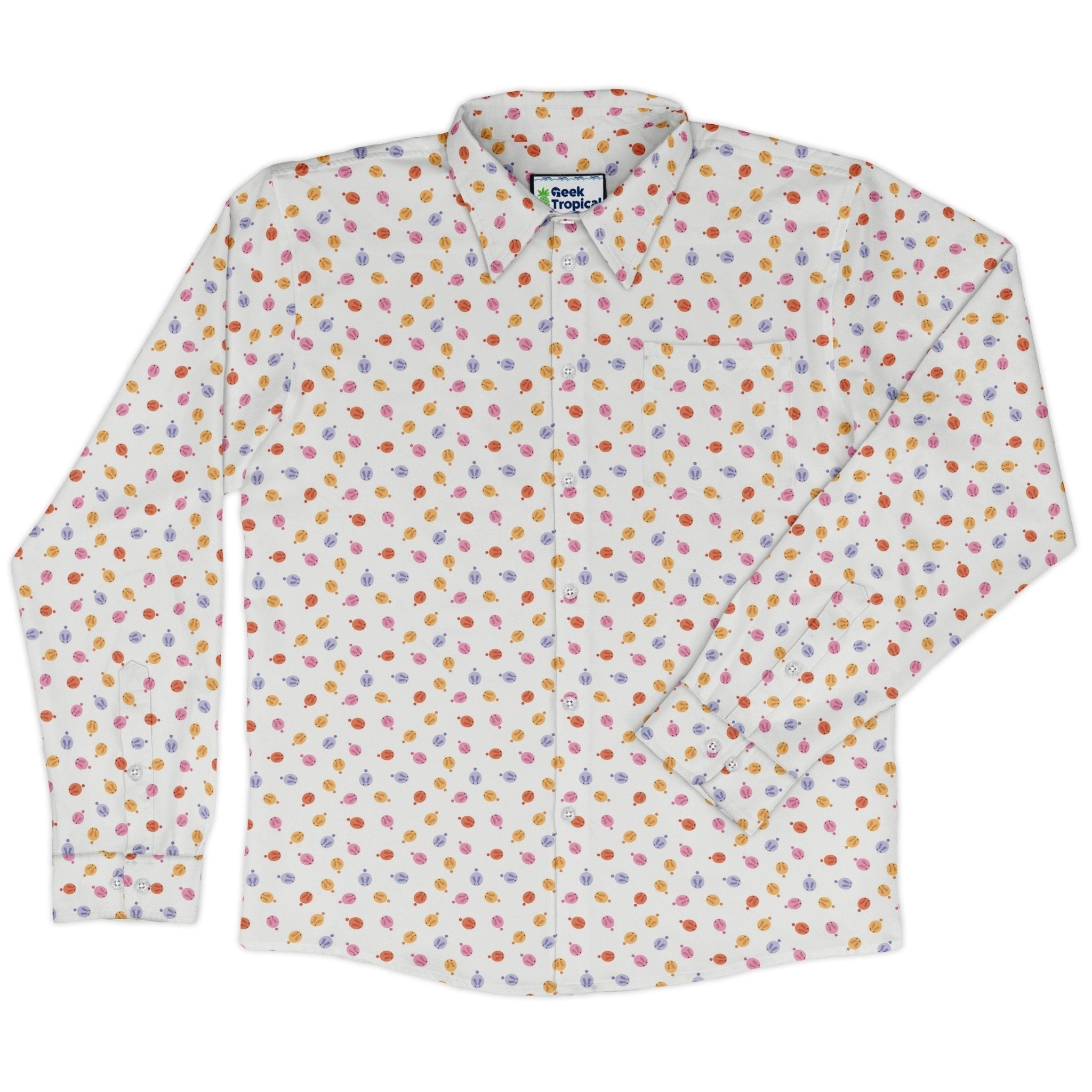 Colorful Wagashi Rabbits Long Sleeve Button Up Shirt Geek Nerd Animal Patterns Anime Design by Ardi Tong