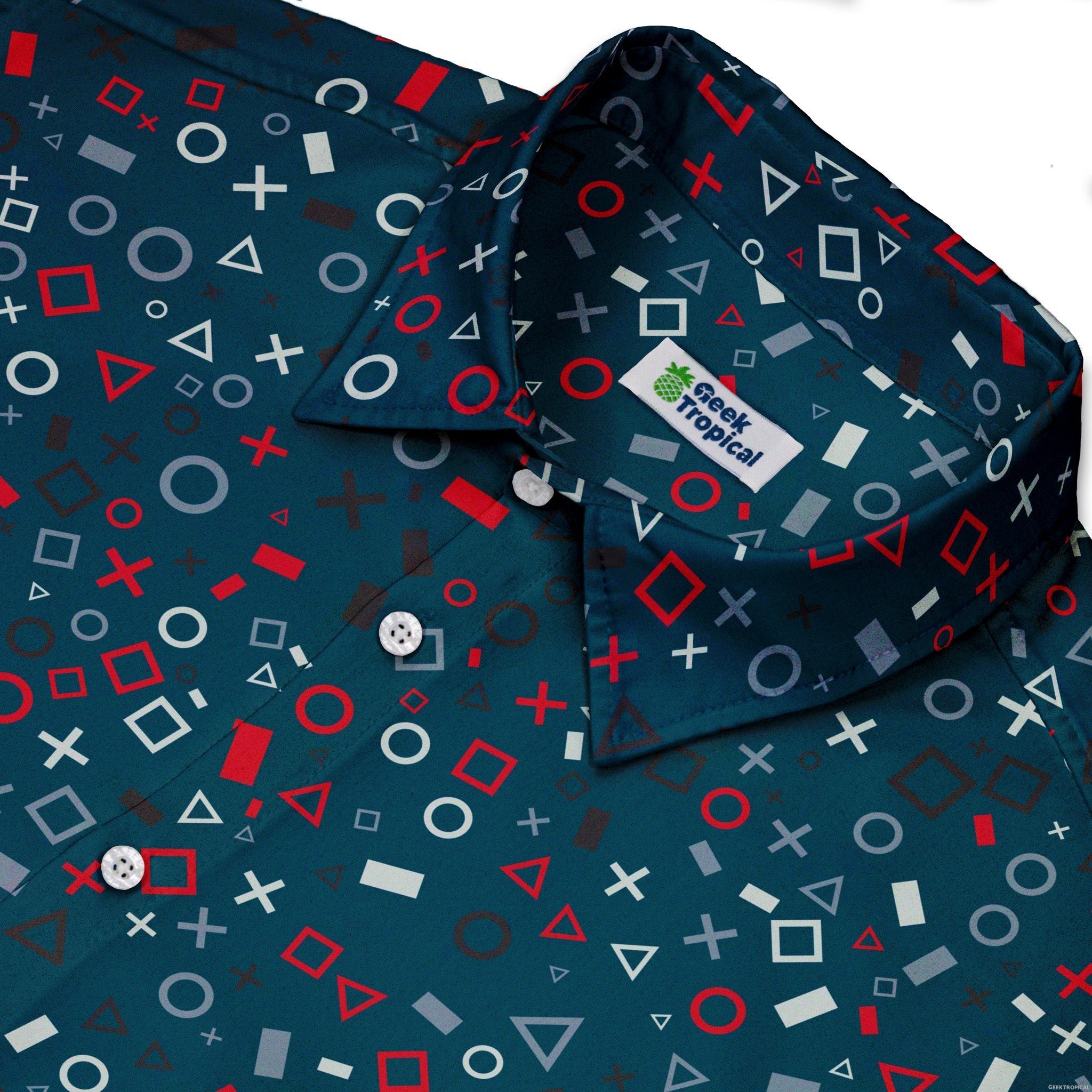 Controller Gamepad Icons Teal Video Game Button Up Shirt - adult sizing - Simple Patterns - video game arcade print