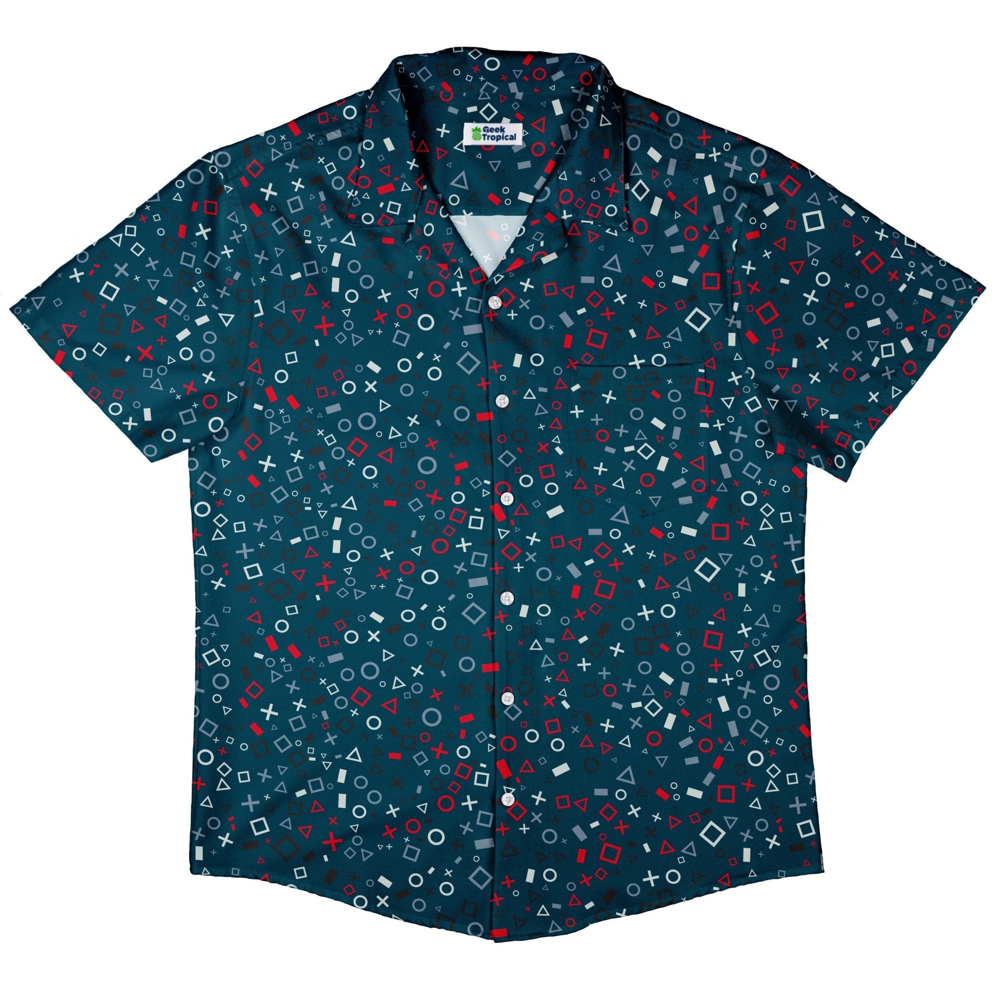Controller Gamepad Icons Teal Video Game Button Up Shirt - adult sizing - Simple Patterns - video game arcade print