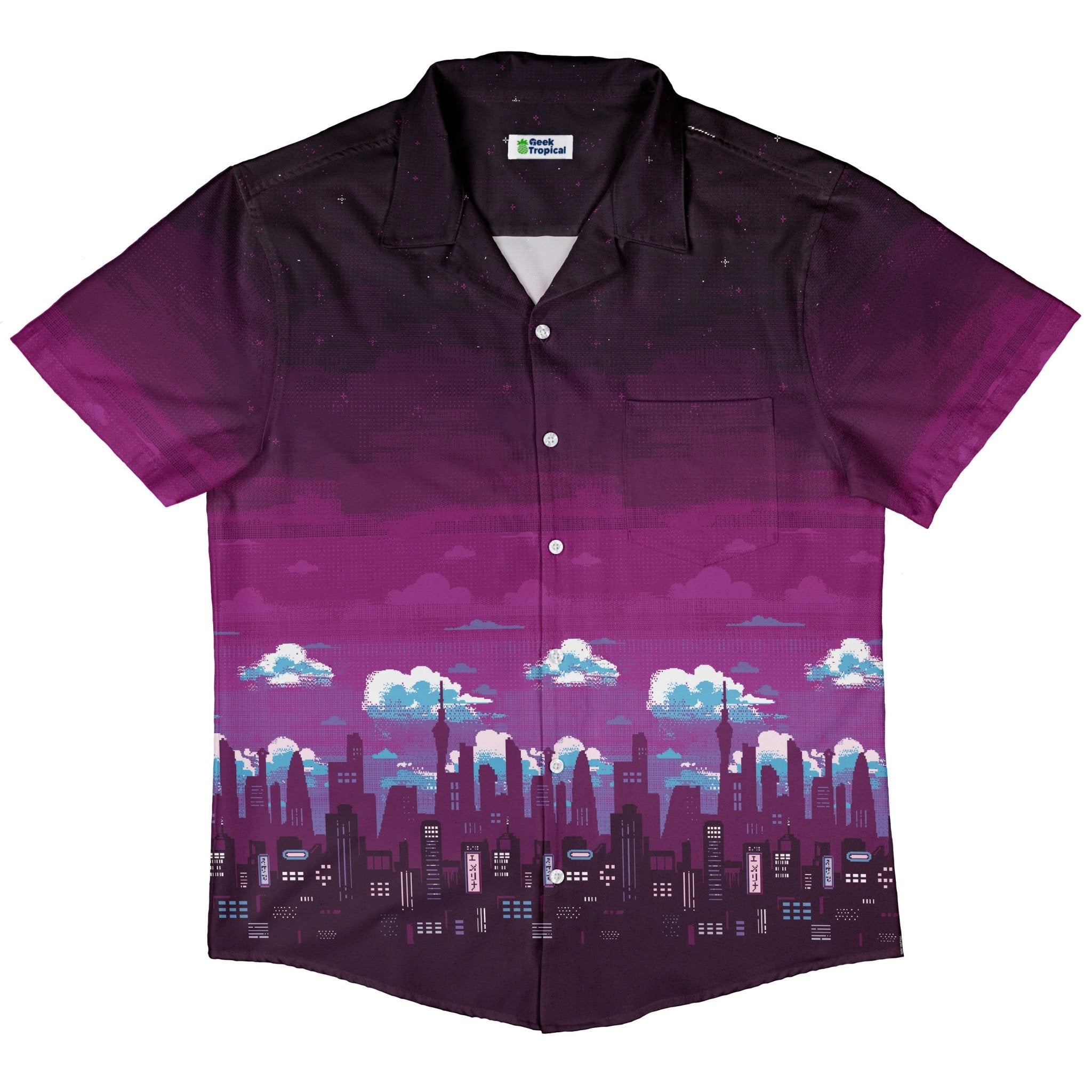 Cyberpunk Tokyo Skyline Button Up Shirt Geek Nerd 0925 adult sizing All Adult Button Up Shirts