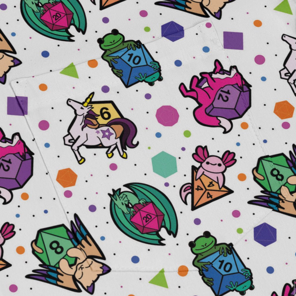DND Dice Critters Colors Long Sleeve Button Up Shirt Geek Nerd adult sizing Animal Patterns Designed by Rose Khan