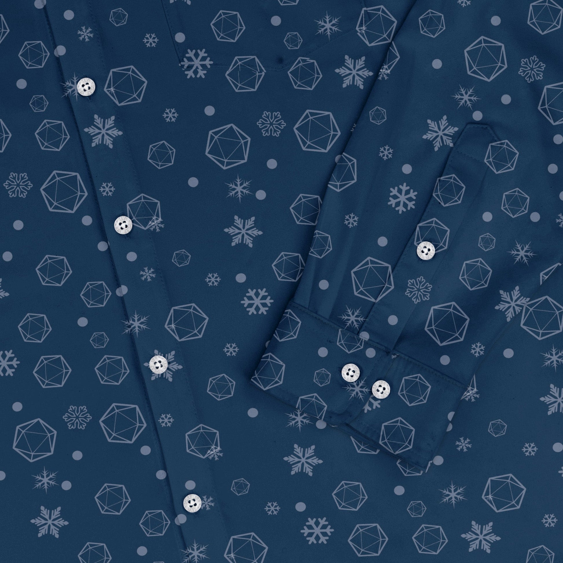 DND Dice Snowflakes Long Sleeve Button Up Shirt Geek Nerd adult sizing Christmas Print dnd & rpg print