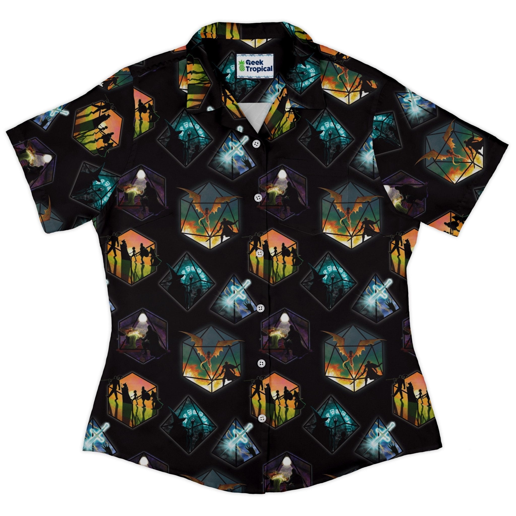 Dnd Party Campaign Curvy Button Up Shirt Geek Nerd Designs by Nathan dnd & rpg print q225