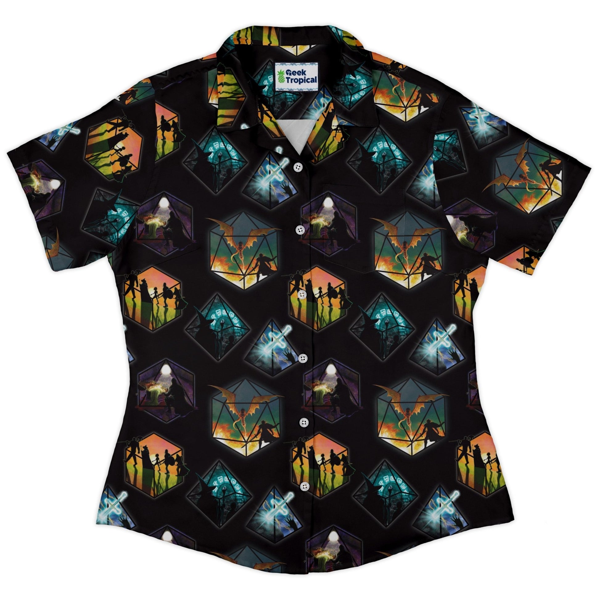 Dnd Party Campaign Curvy Button Up Shirt Geek Nerd Designs by Nathan dnd & rpg print q225