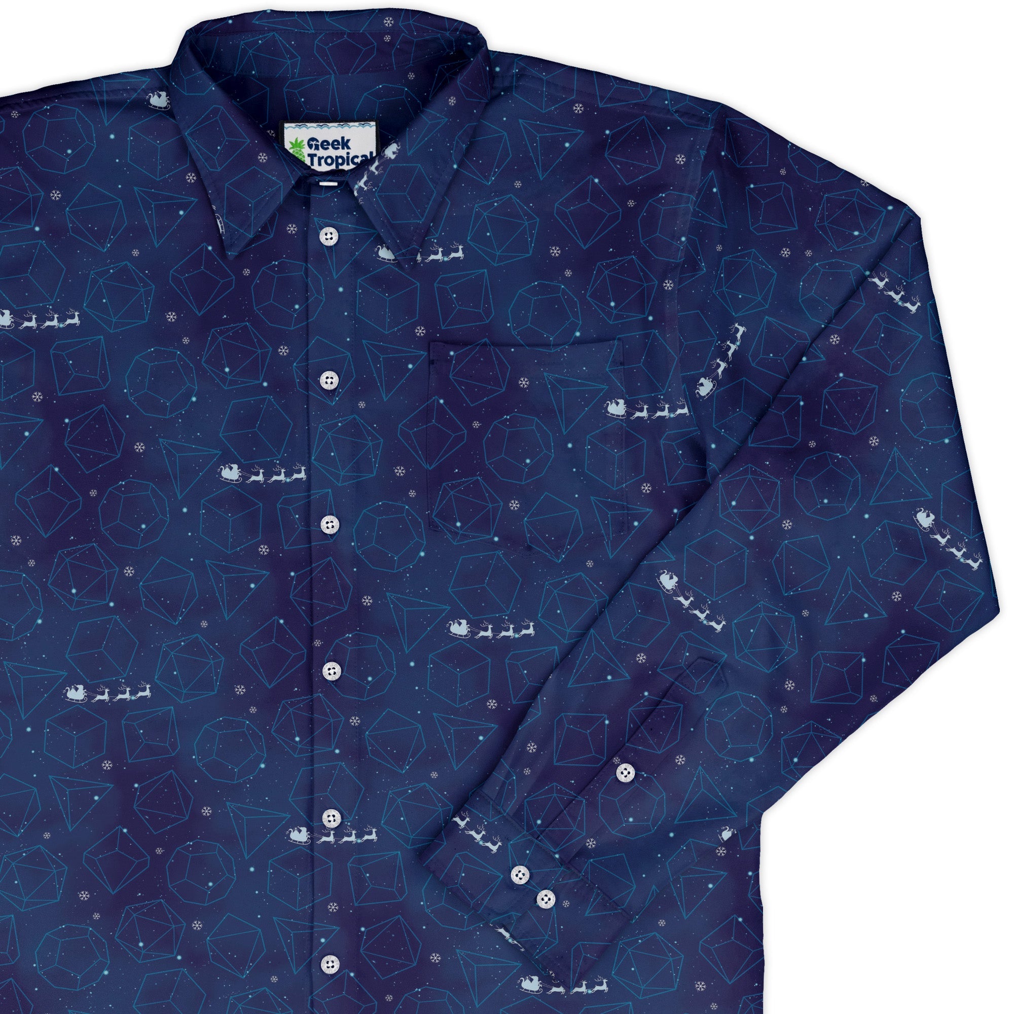 DND Space Dice Holiday Long Sleeve Button Up Shirt Geek Nerd adult sizing Christmas Print dnd & rpg print